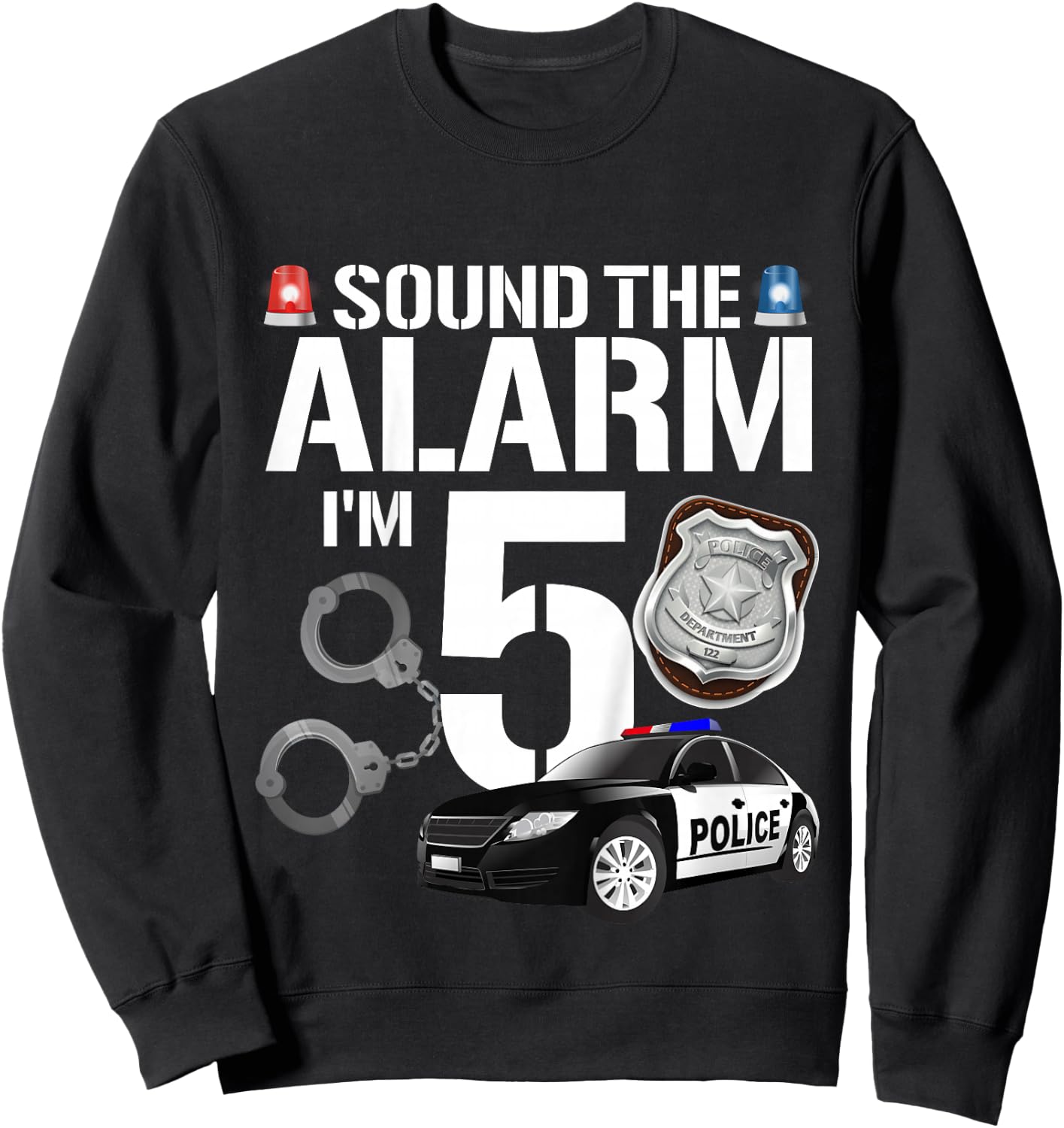 Kids 5 Year Old Police Birthday Officer Cop Car 5th Gift Boy Sweatshirt - Sweatshirt | Black