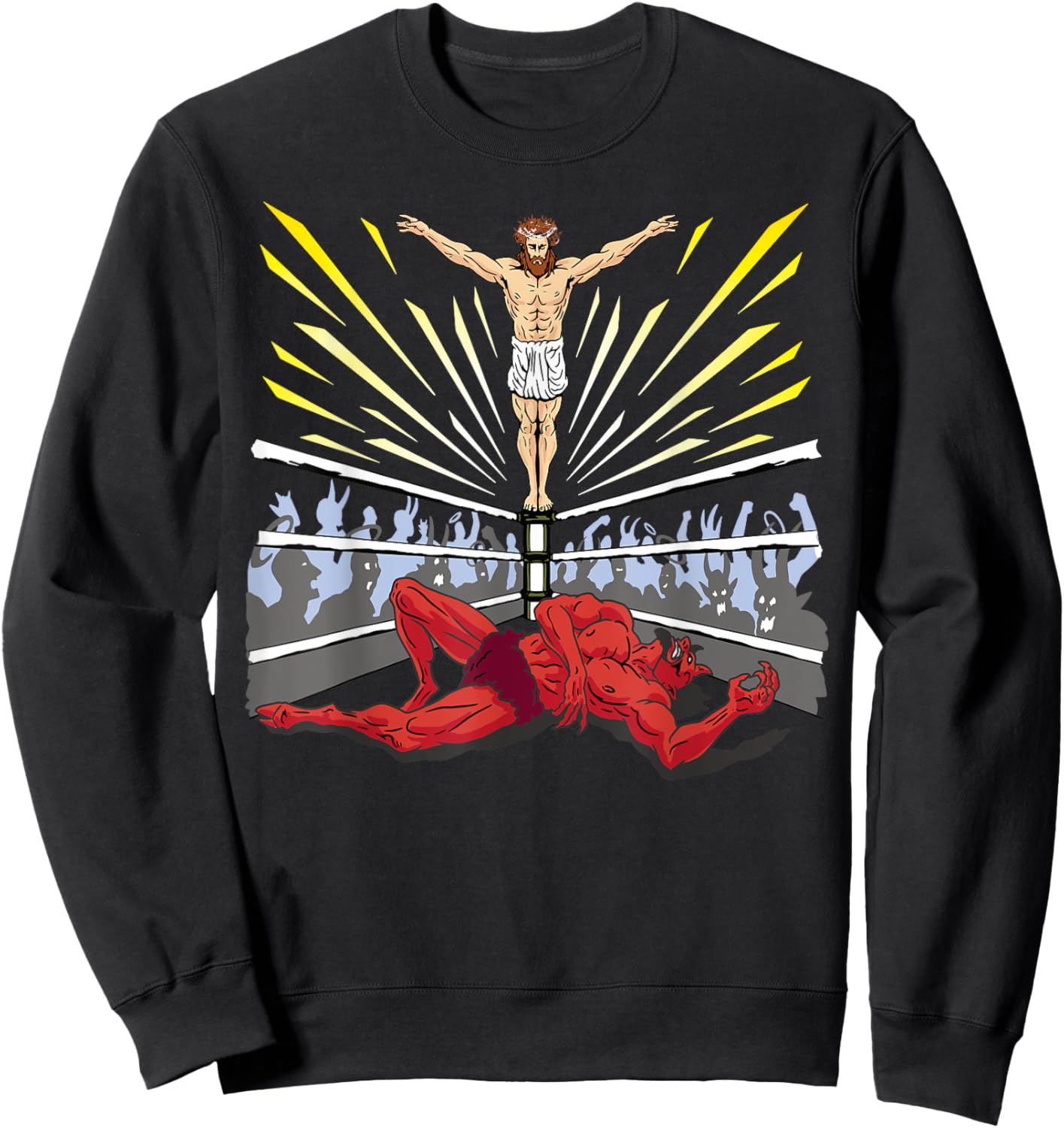 Wrestling Costume Jesus Devil Comic Outfit Christian Graphic Sweatshirt - Sweatshirt | Black