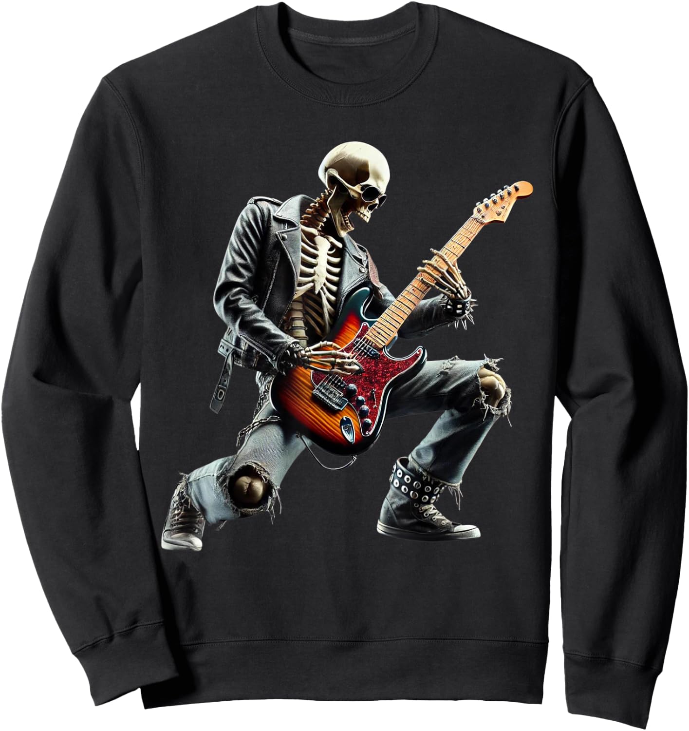 Skeleton Playing Guitar Rock Star Ghost Solo Guitar Sweatshirt - Sweatshirt | Black