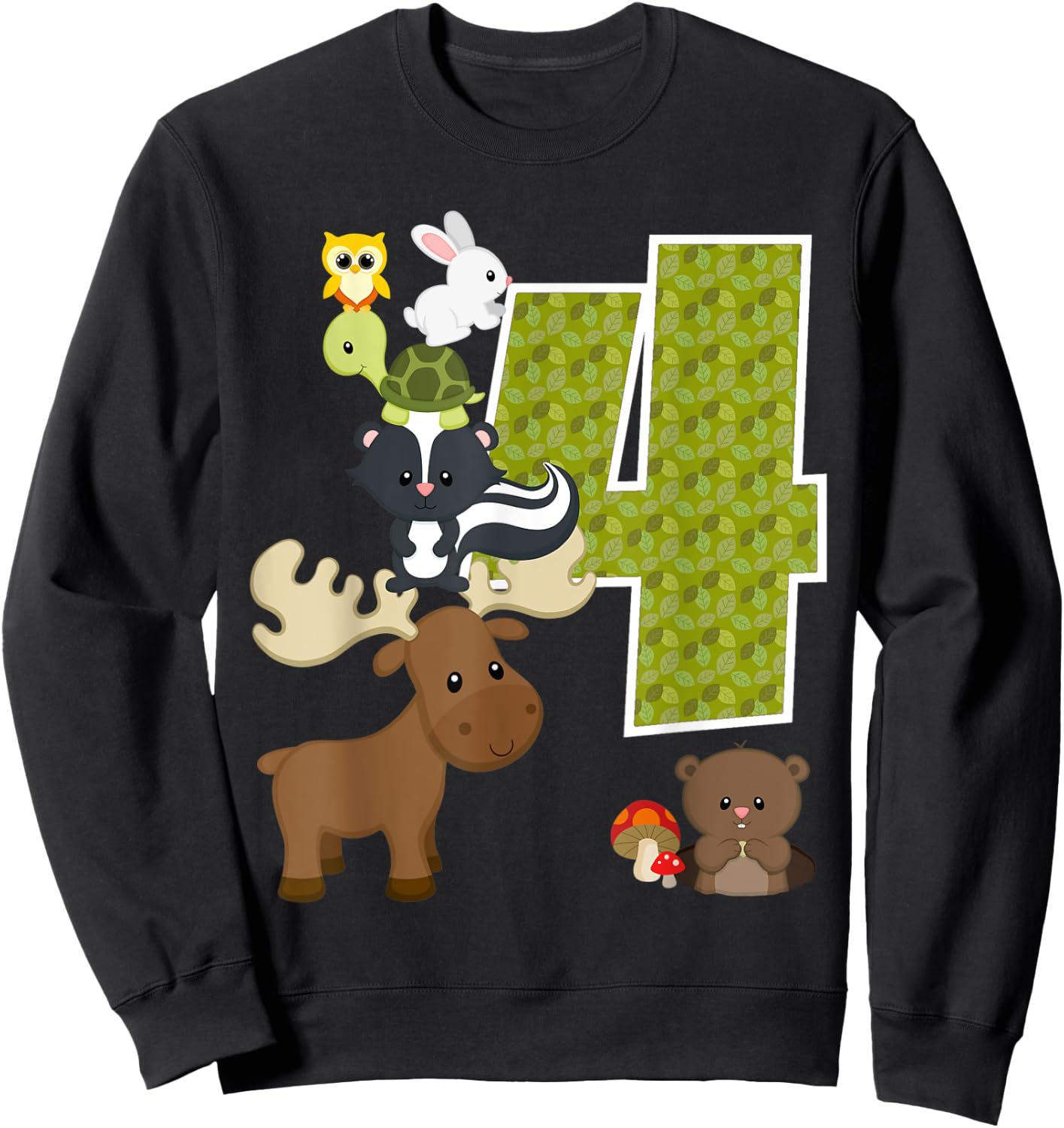 Forest Woodland Animals 4th birthday Party 4 Year Old Sweatshirt - Sweatshirt | Black