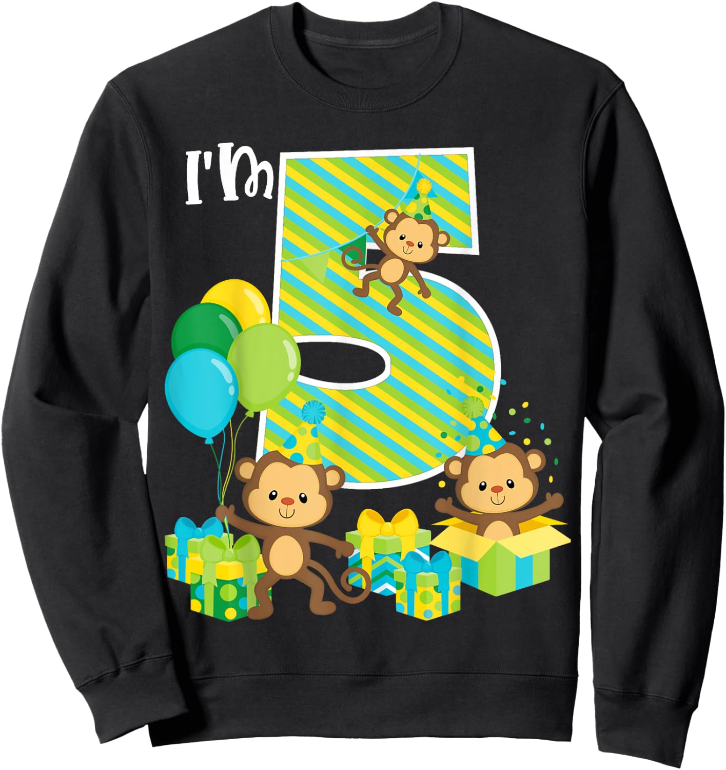 Birthday Monkey 5th Birthday Party Five Year Old Kid Toddler Sweatshirt - Sweatshirt | Black