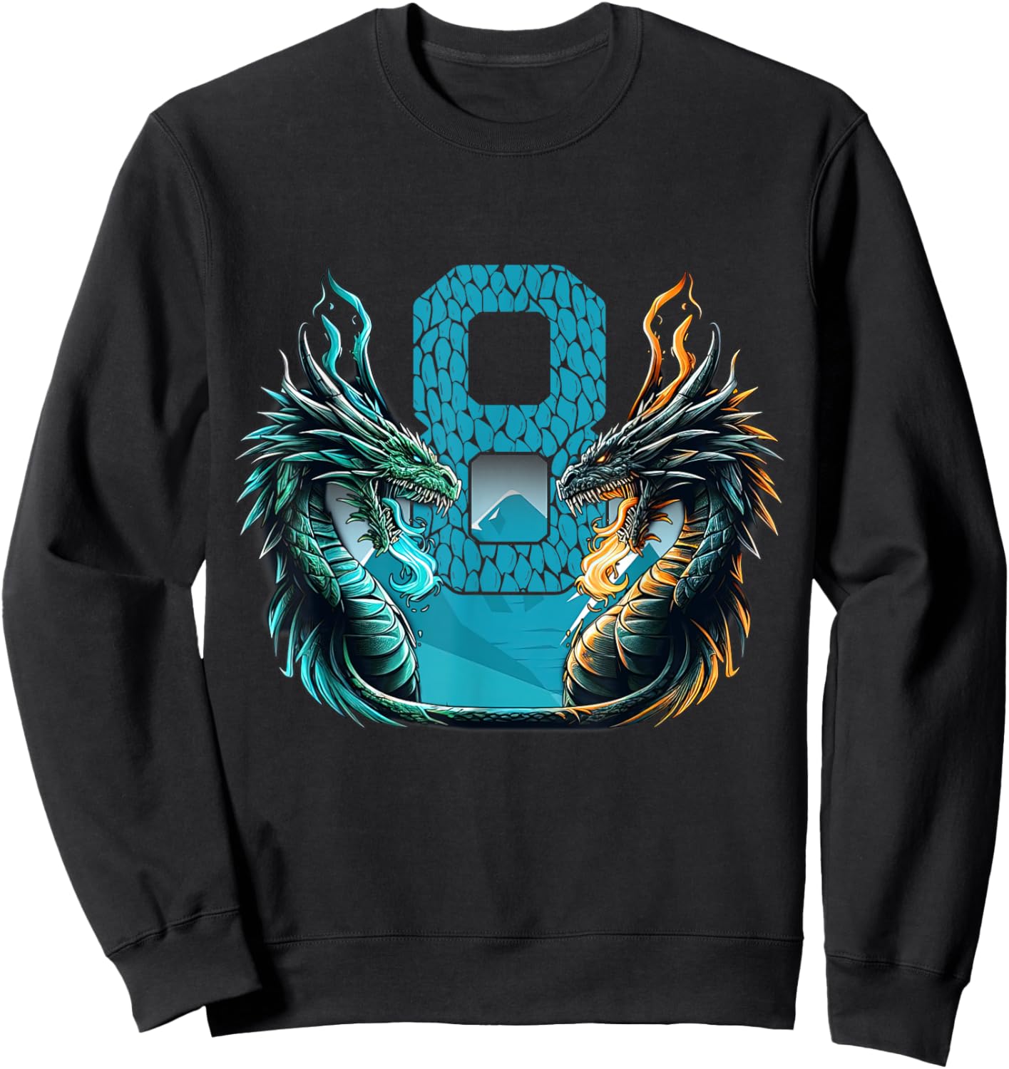 Boy Girl 8 Year Old Birthday Dragon Shirt 8th Birthday Sweatshirt - Sweatshirt | Black