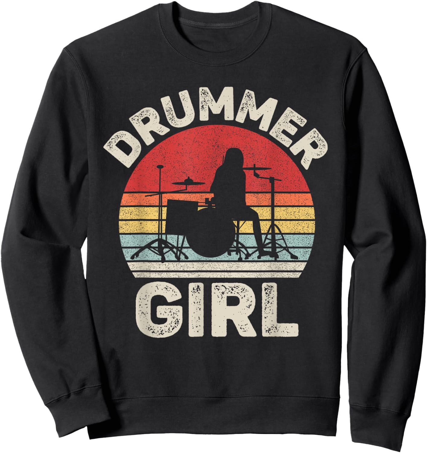 Vintage Retro Drummer Girl Shirt Drummer Gifts Sweatshirt - Sweatshirt | Black