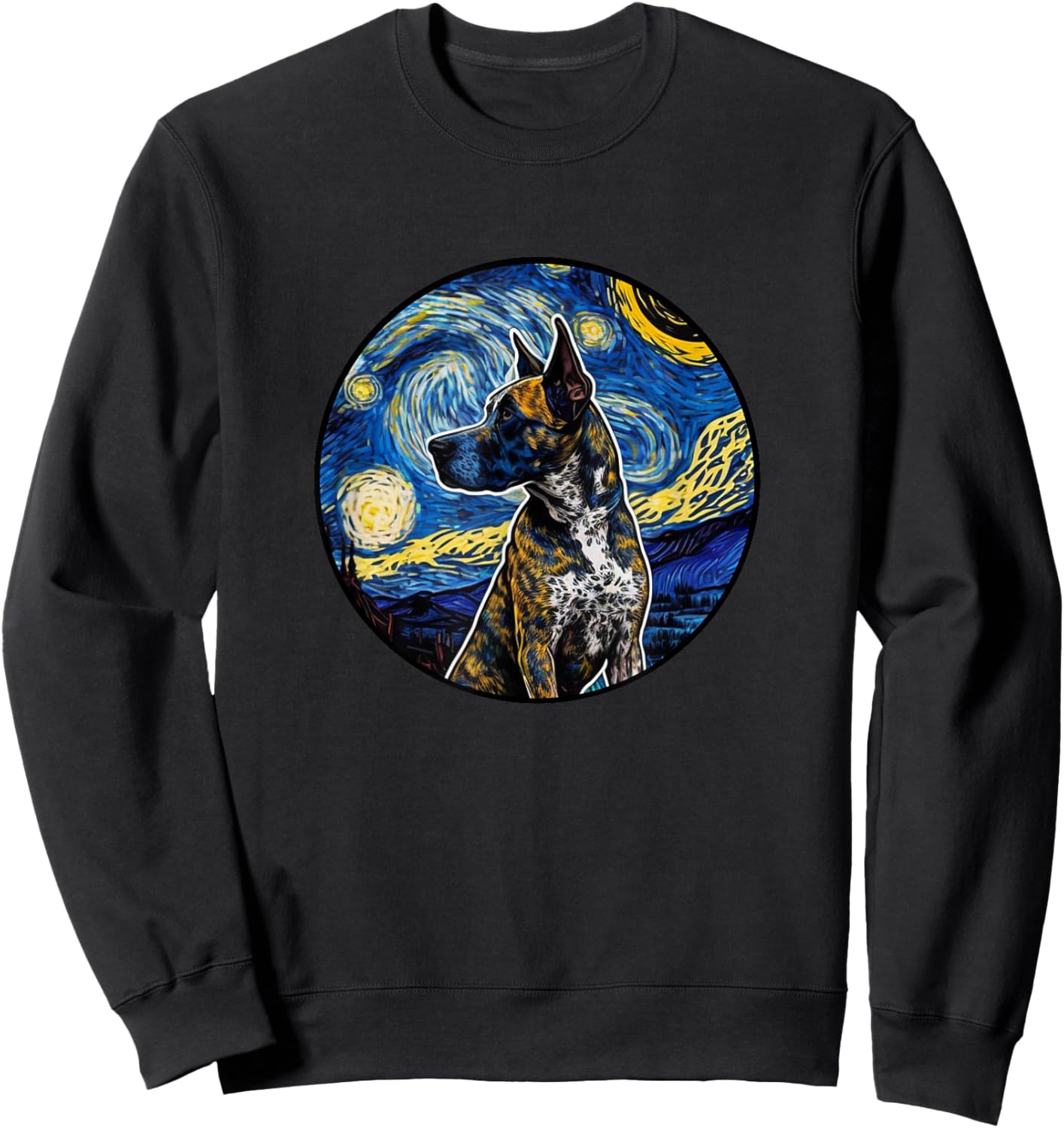 Treeing Tennessee Brindle Starry Night Painting Dog Mom Dad Sweatshirt - Sweatshirt | Black