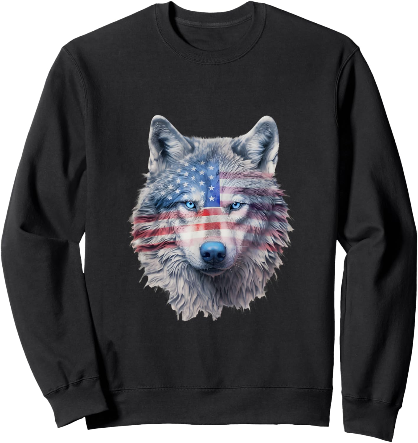 Patriotic Red White And Blue Wolf Sweatshirt - Sweatshirt | Black