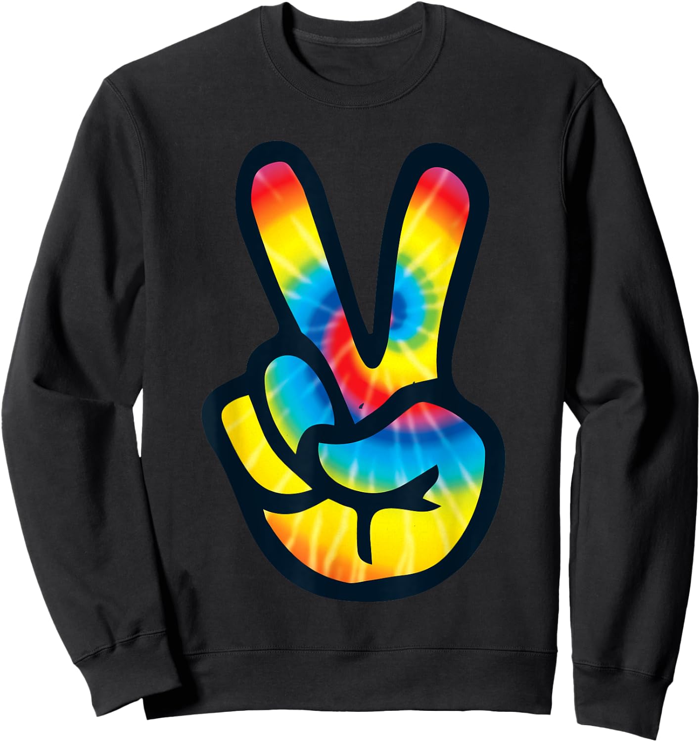 Tie Dye Peace Sign Hand | V Symbol 60s 70s 80s Sweatshirt - Sweatshirt | Black