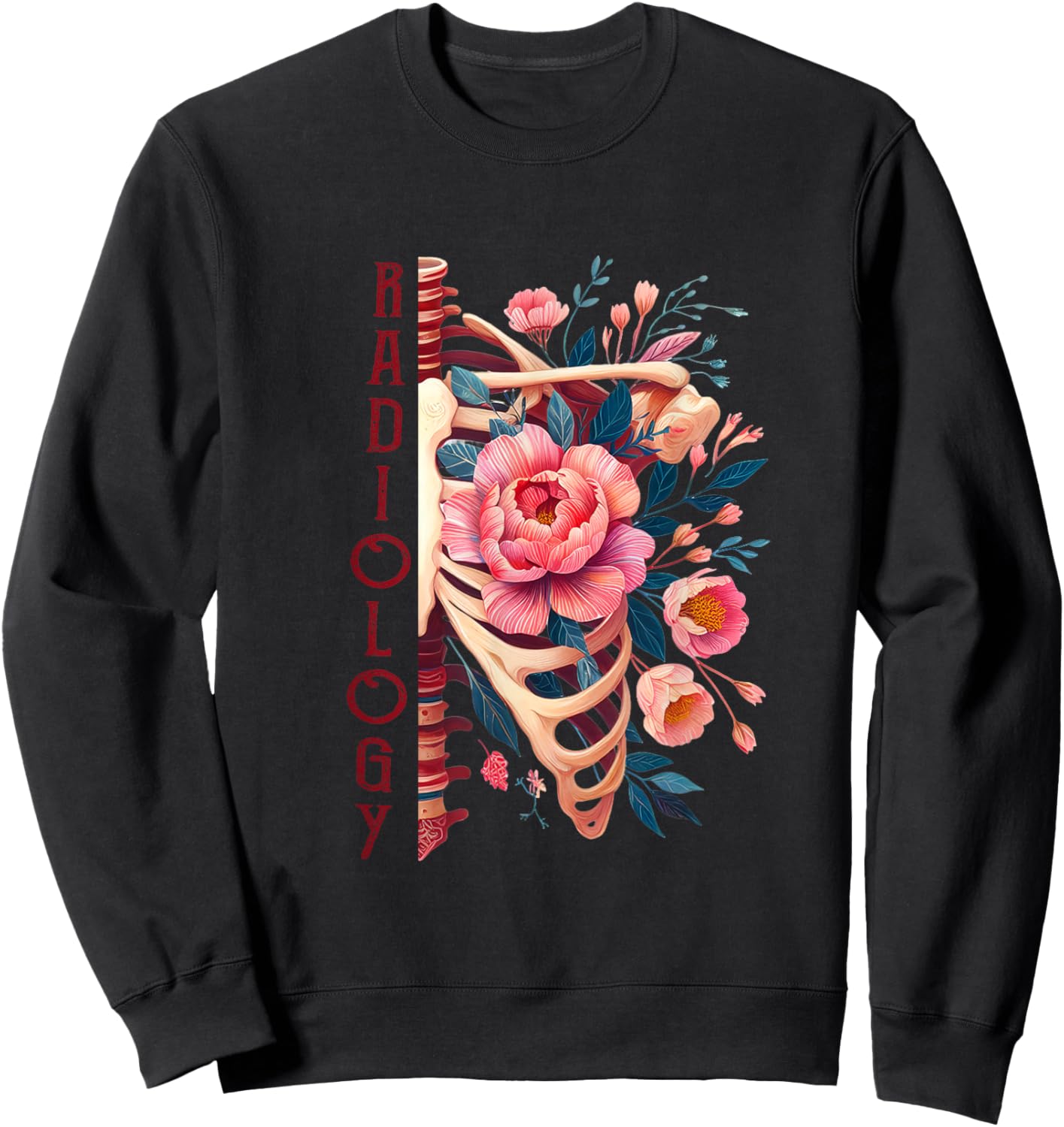 Floral Rib Cage Radiology Skeleton X-Ray Tech Radiologist Sweatshirt - Sweatshirt | Black