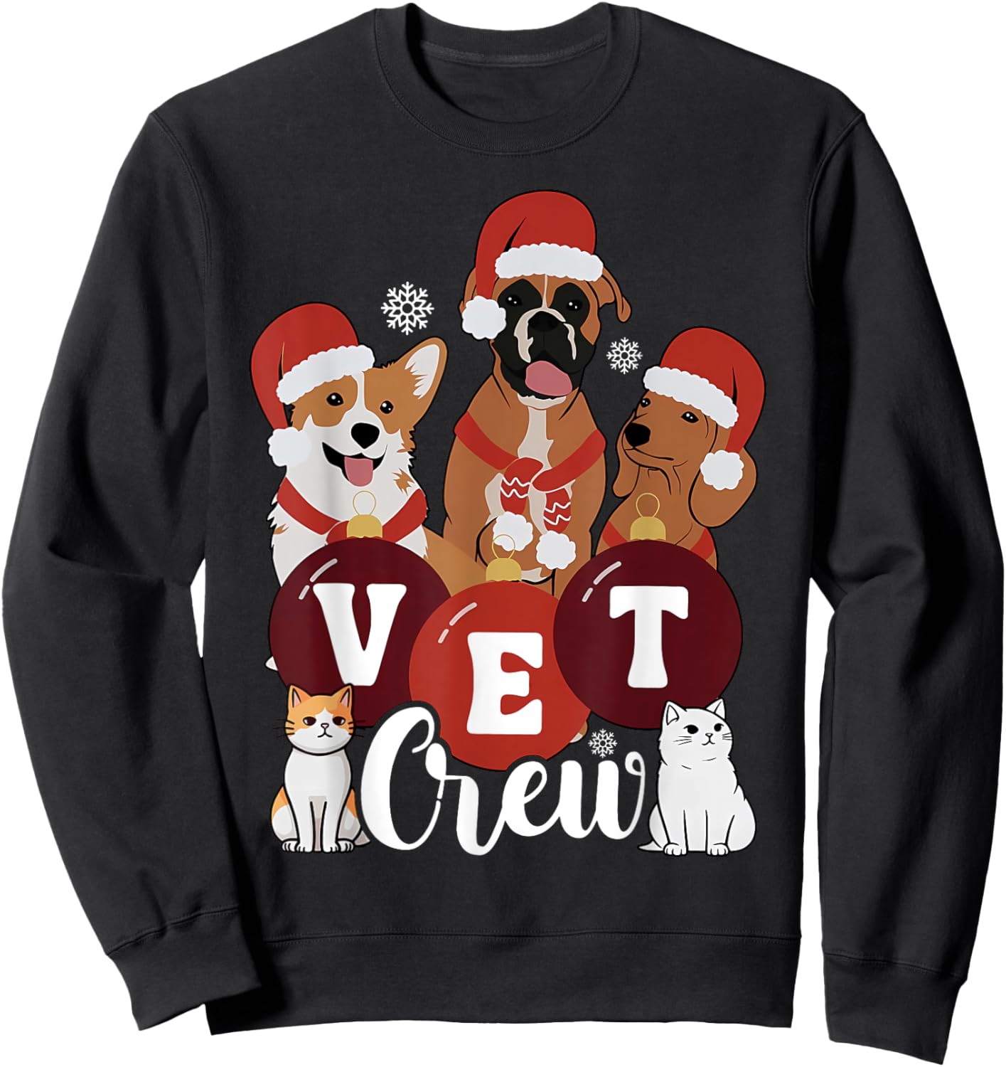 Christmas Cute Pet Santa Hat Vet Crew Veterinary Technician Sweatshirt - Sweatshirt | Black