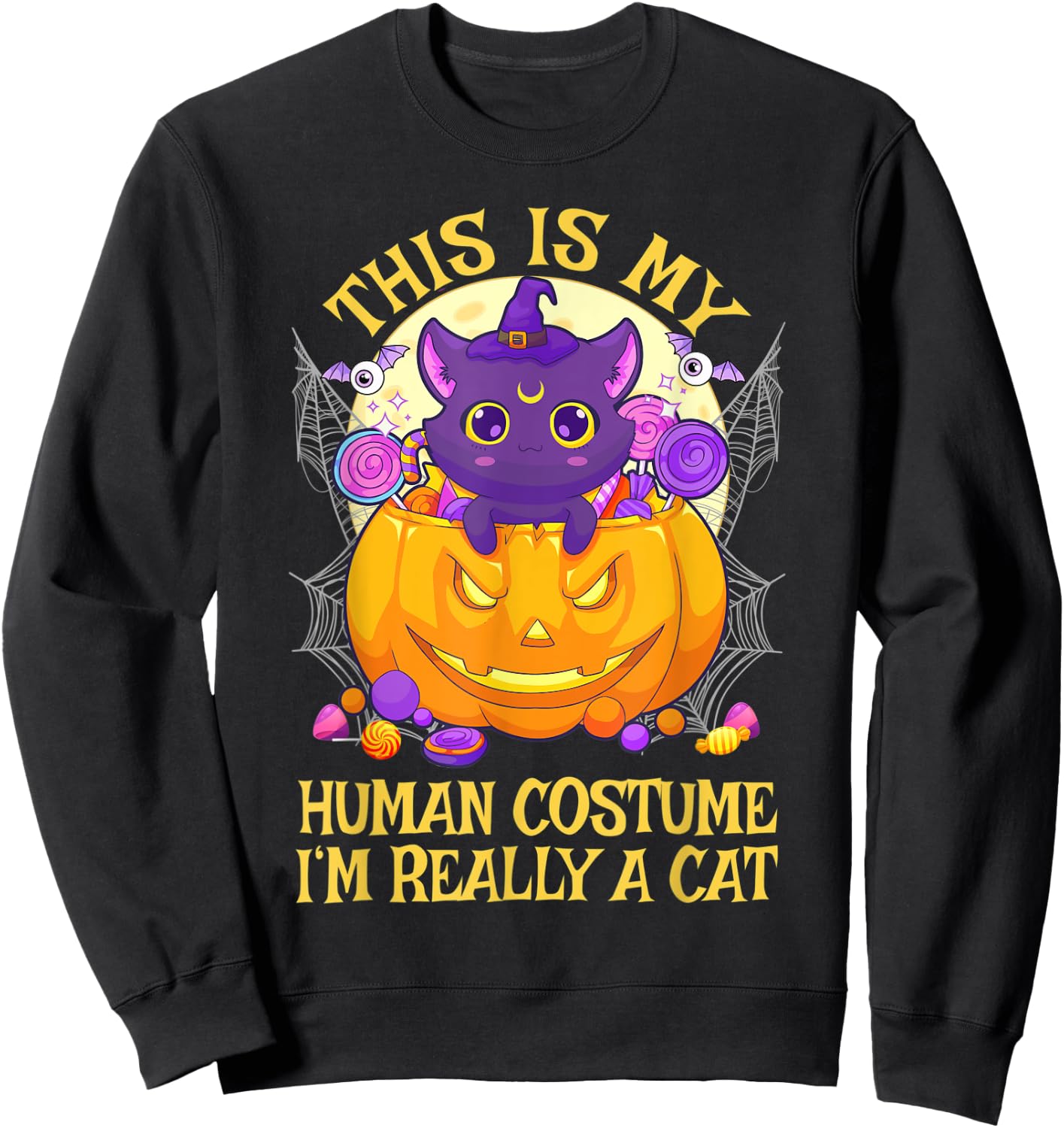 This Is My Human Costume I'm Really A Cat Cute Halloween Sweatshirt - Sweatshirt | Black