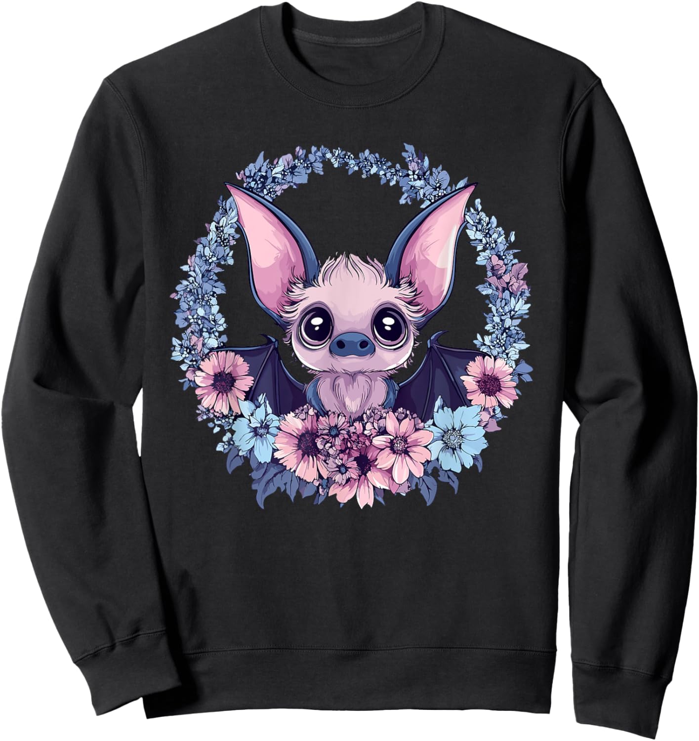 Adorable Bat Surrounded By Beautiful Flowers Sweatshirt - Sweatshirt | Black