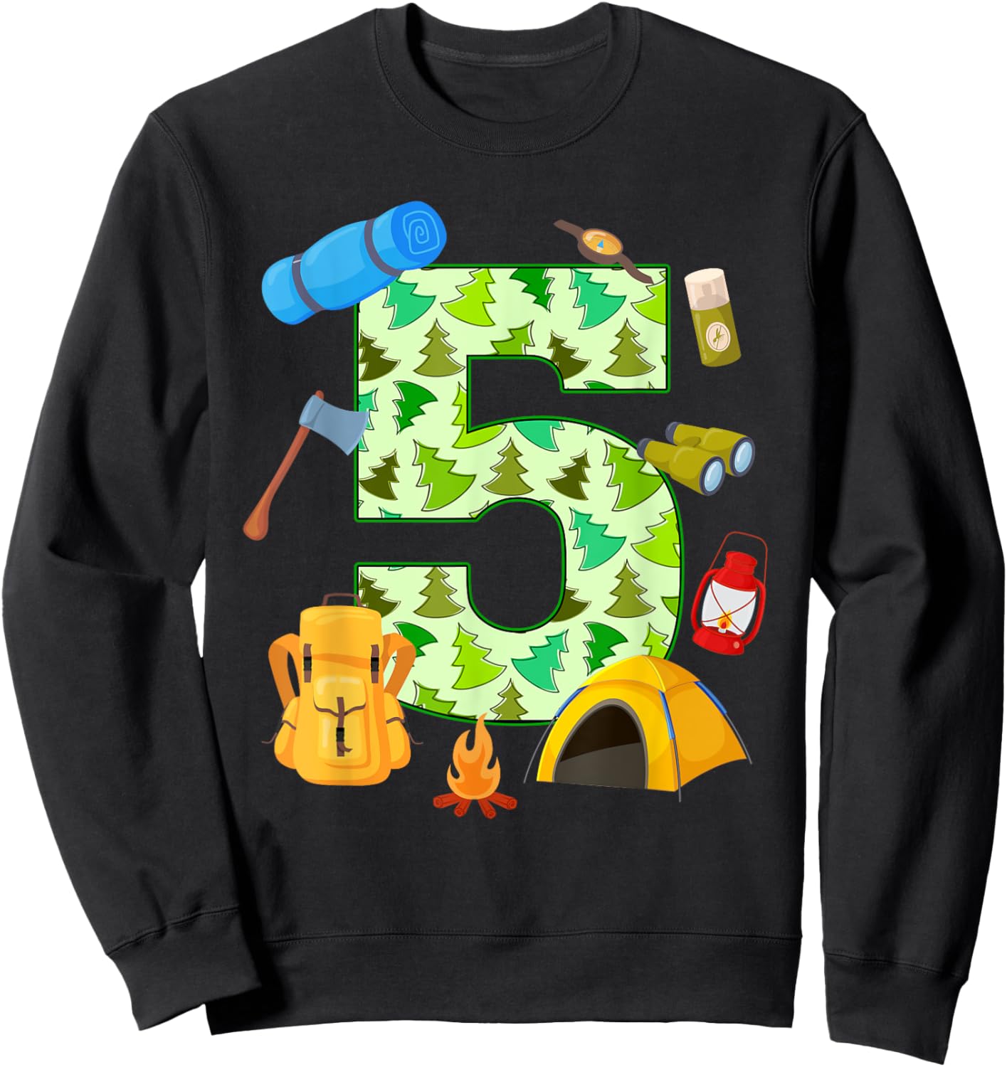 5th Birthday Camping Theme 5 Year Old Birthday Kids Sweatshirt - Sweatshirt | Black