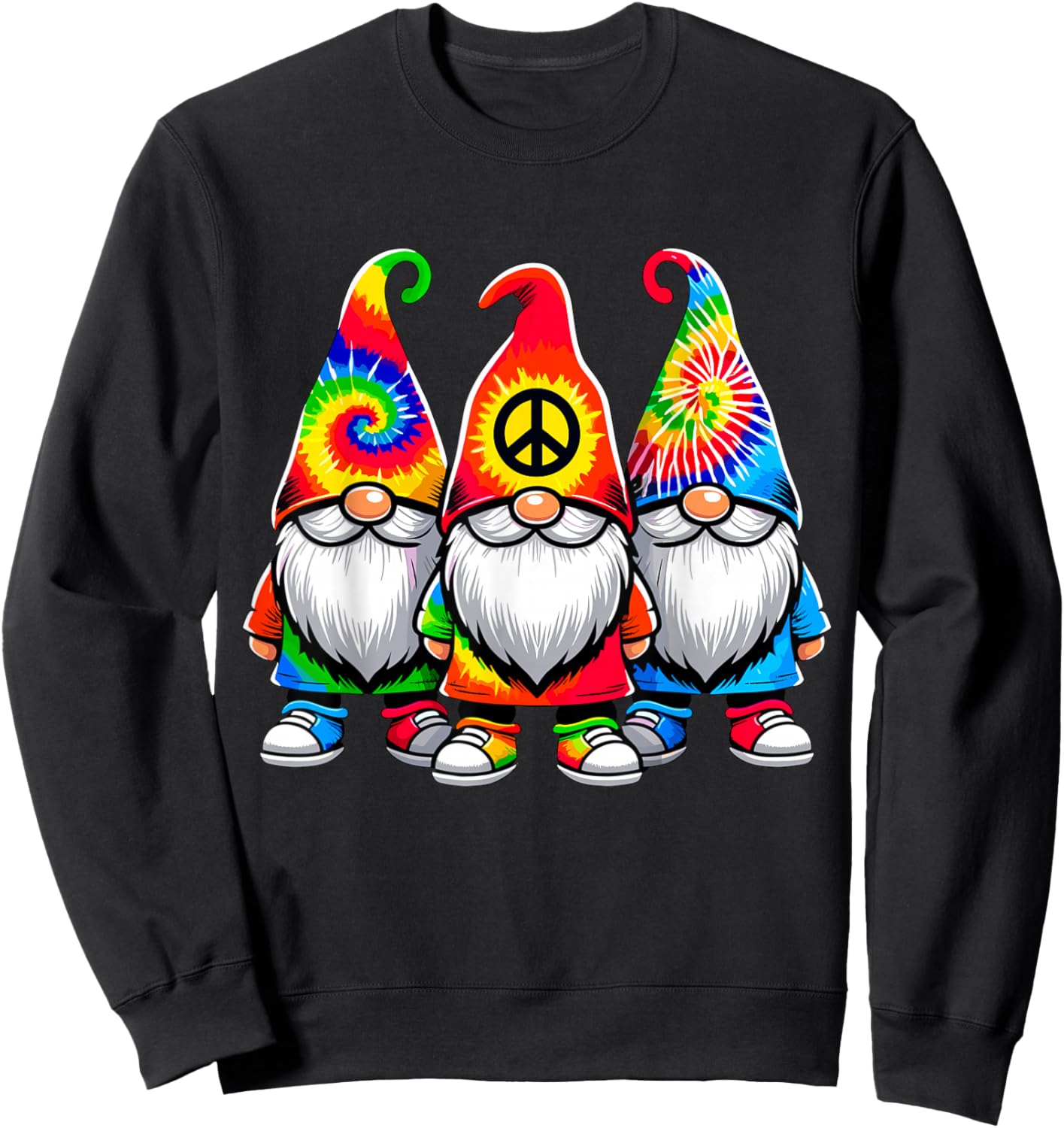 Tie-Dye Gnomes Peace Sign Hippie Sweatshirt - Sweatshirt | Black