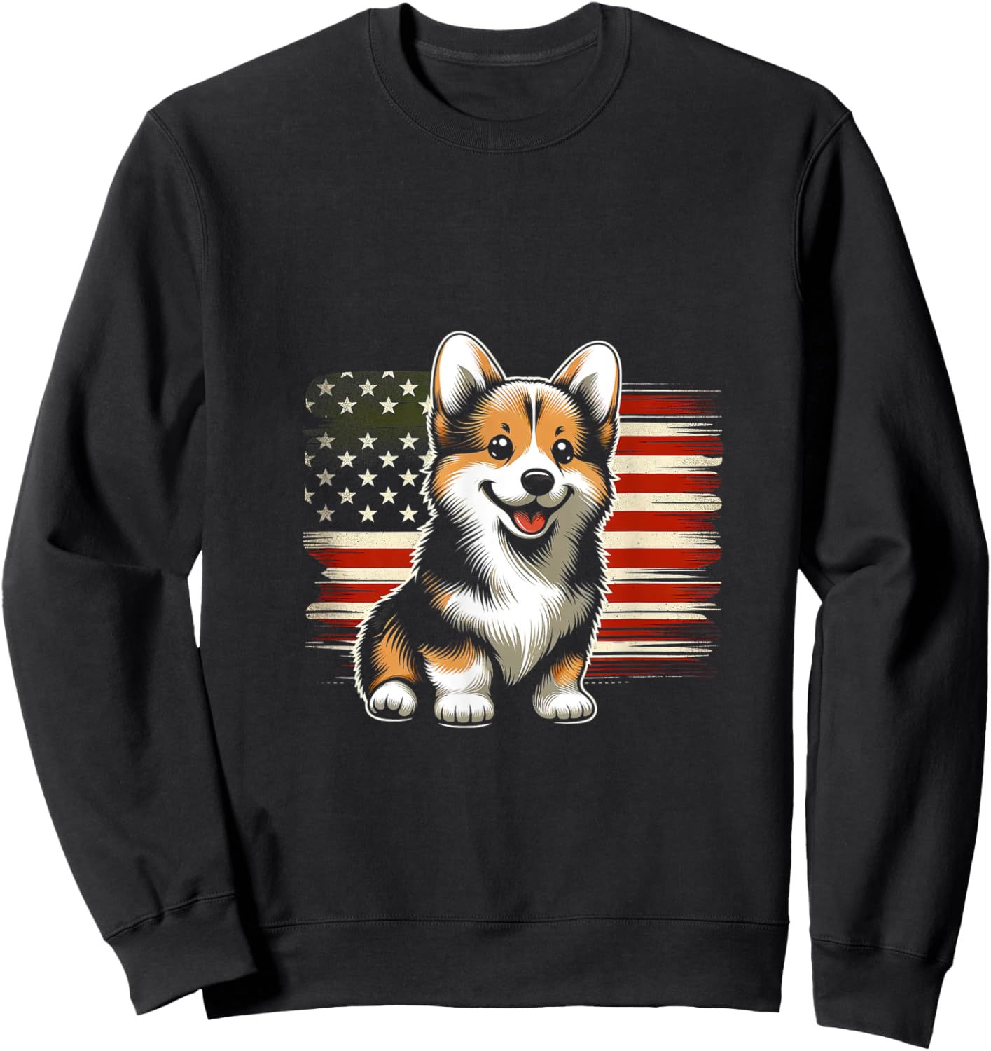 Pembroke Welsh Corgi American Flag USA Flag Sweatshirt - Sweatshirt | Black