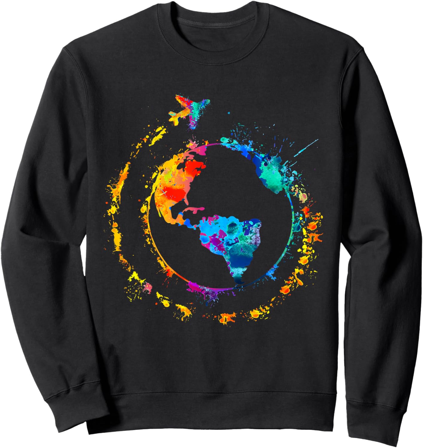 Artistic Earth Watercolor Travel World Traveling Colorful Sweatshirt - Sweatshirt | Black