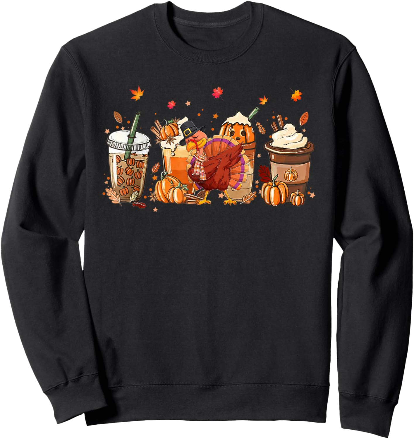 Fall Coffee Pumpkin Spice Latte Iced Autumn Turkey Bird Sweatshirt - Sweatshirt | Black