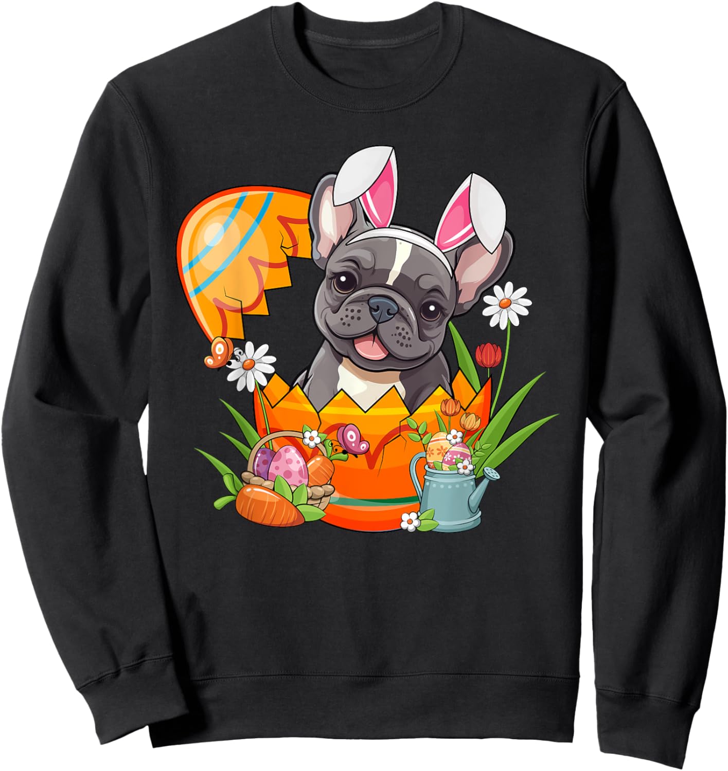 French Bulldog Rabbit Ears Easter Egg Pet Owner Men Women Sweatshirt - Sweatshirt | Black
