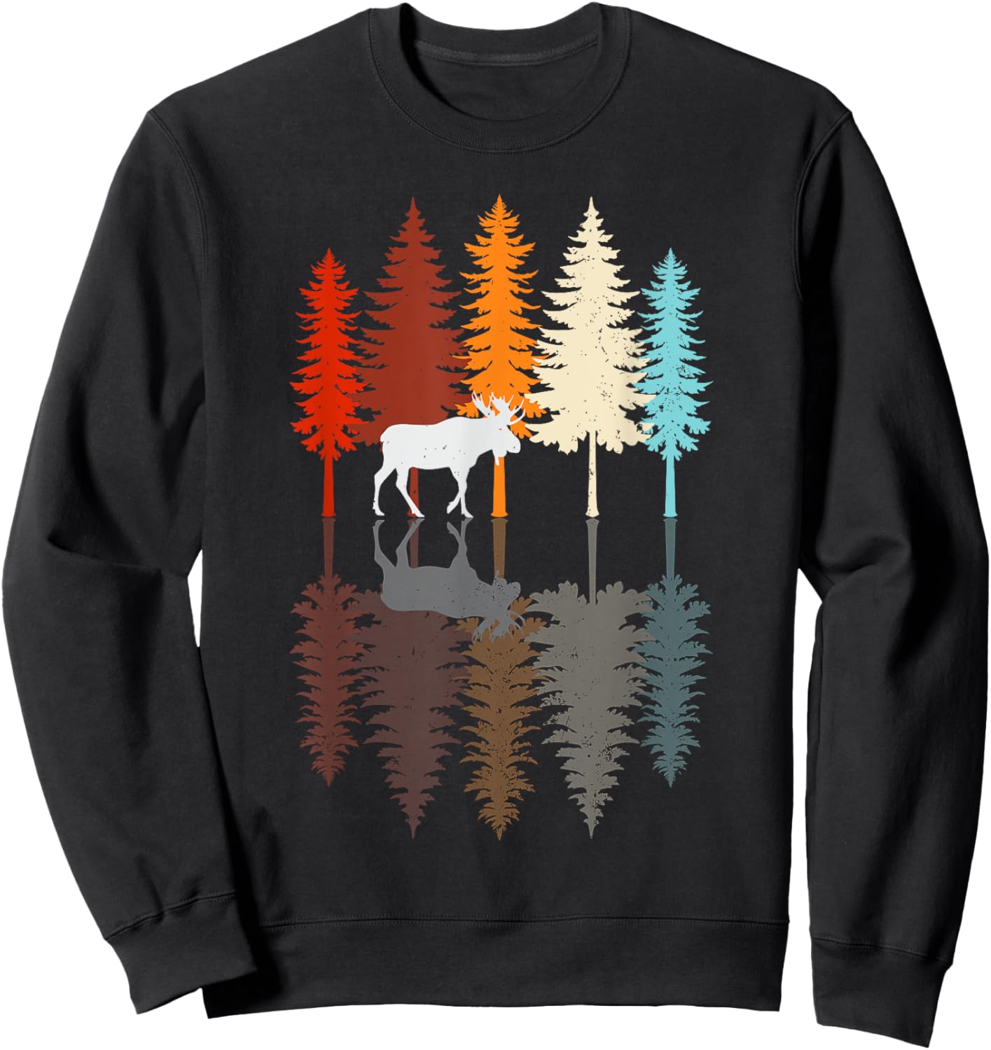 Retro Reflection Vintage Forest Elk Moose Sweatshirt - Sweatshirt | Black