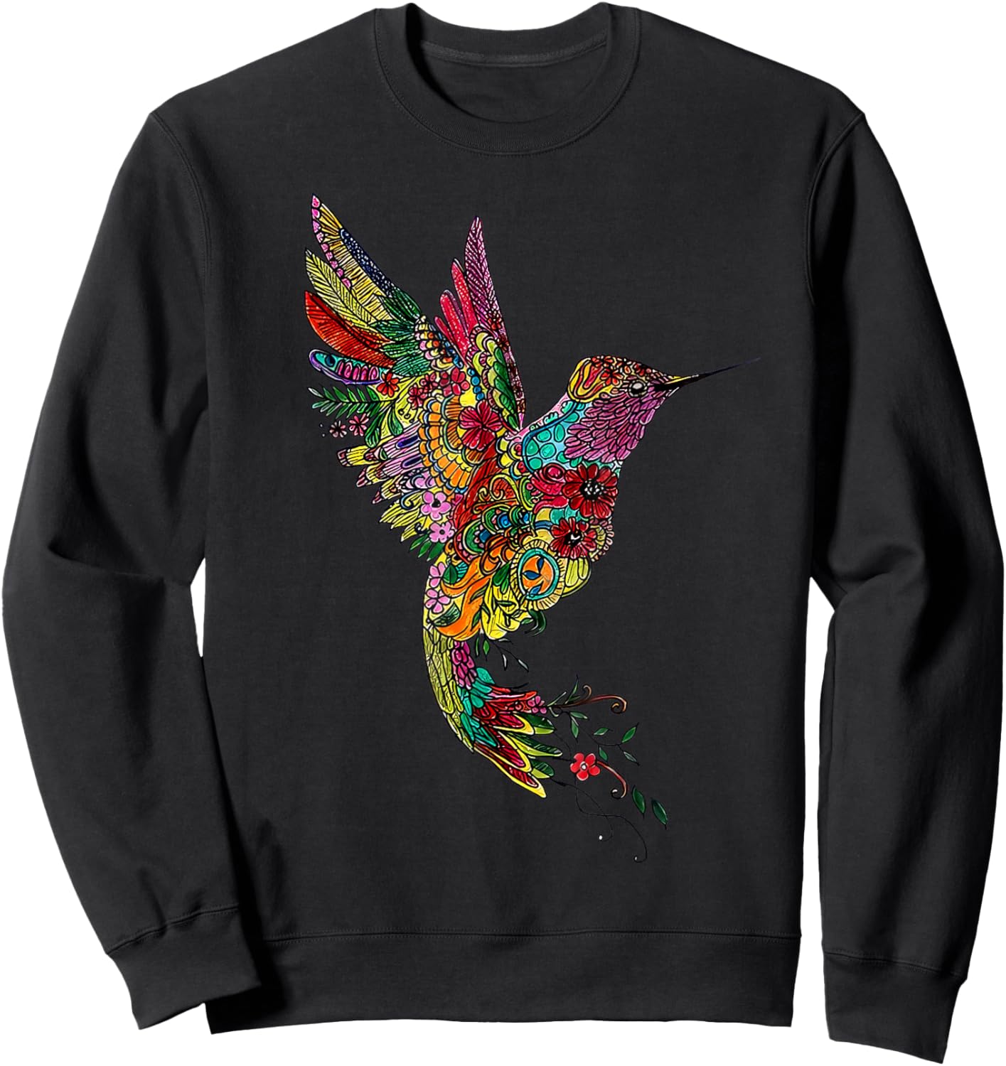 Mandala Hummingbird Graphic Yoga Art Spiritual Meditation Sweatshirt - Sweatshirt | Black