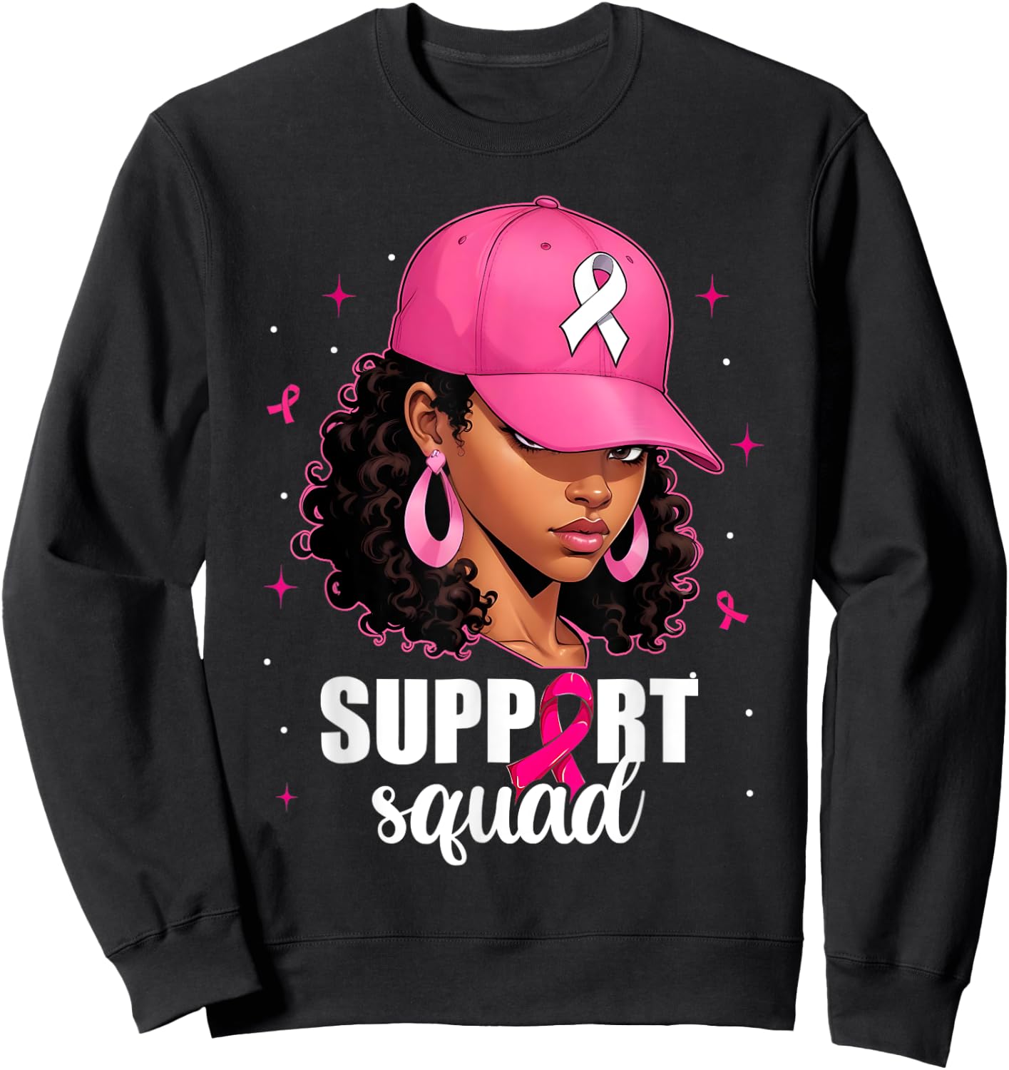 Support Squad Breast Cancer Awareness Black Women Pink Girls Sweatshirt - Sweatshirt | Black