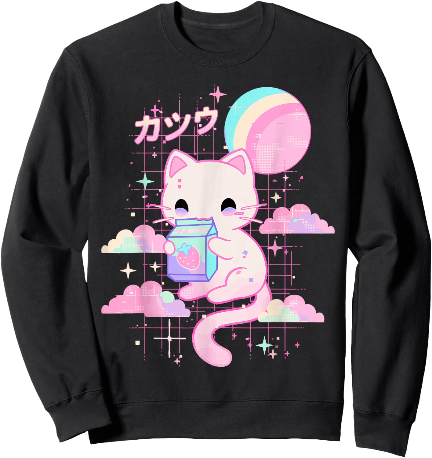Cat Strawberry Milk Anime 90s Japanese Cat Japan Sweatshirt - Sweatshirt | Black