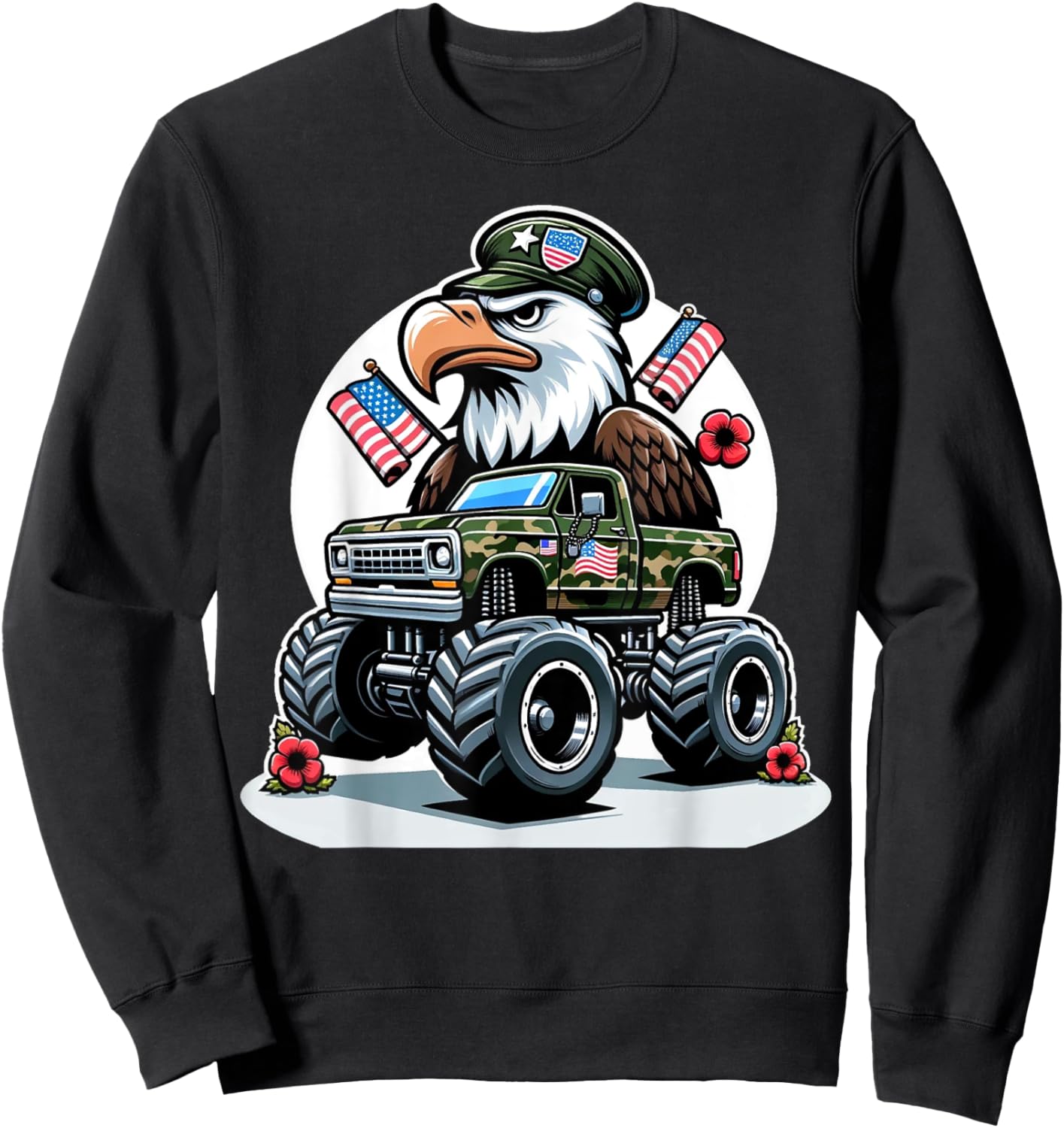 Memorial Day Shirts Kids Boys Eagle American Flag Camo Truck Sweatshirt - Sweatshirt | Black