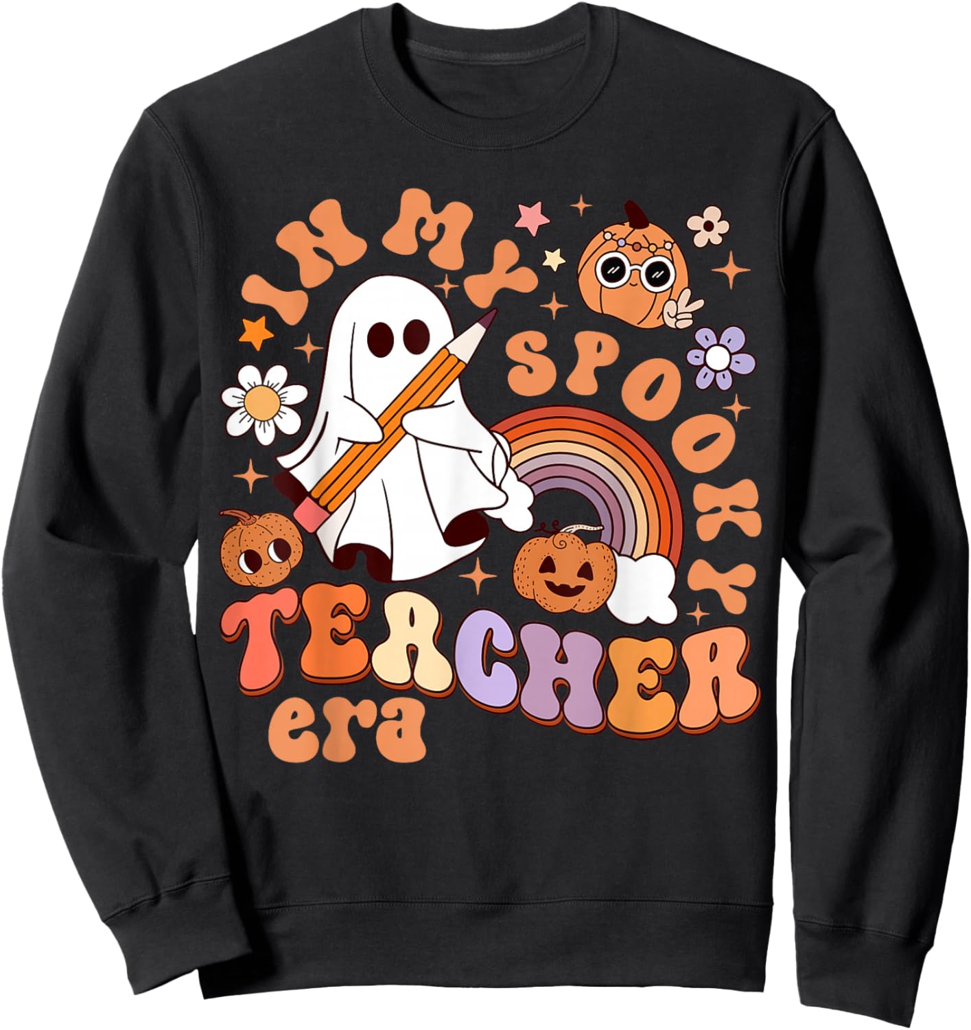 Groovy In My Spooky Math Teacher Era Ghost Funny Halloween Sweatshirt - Sweatshirt | Black