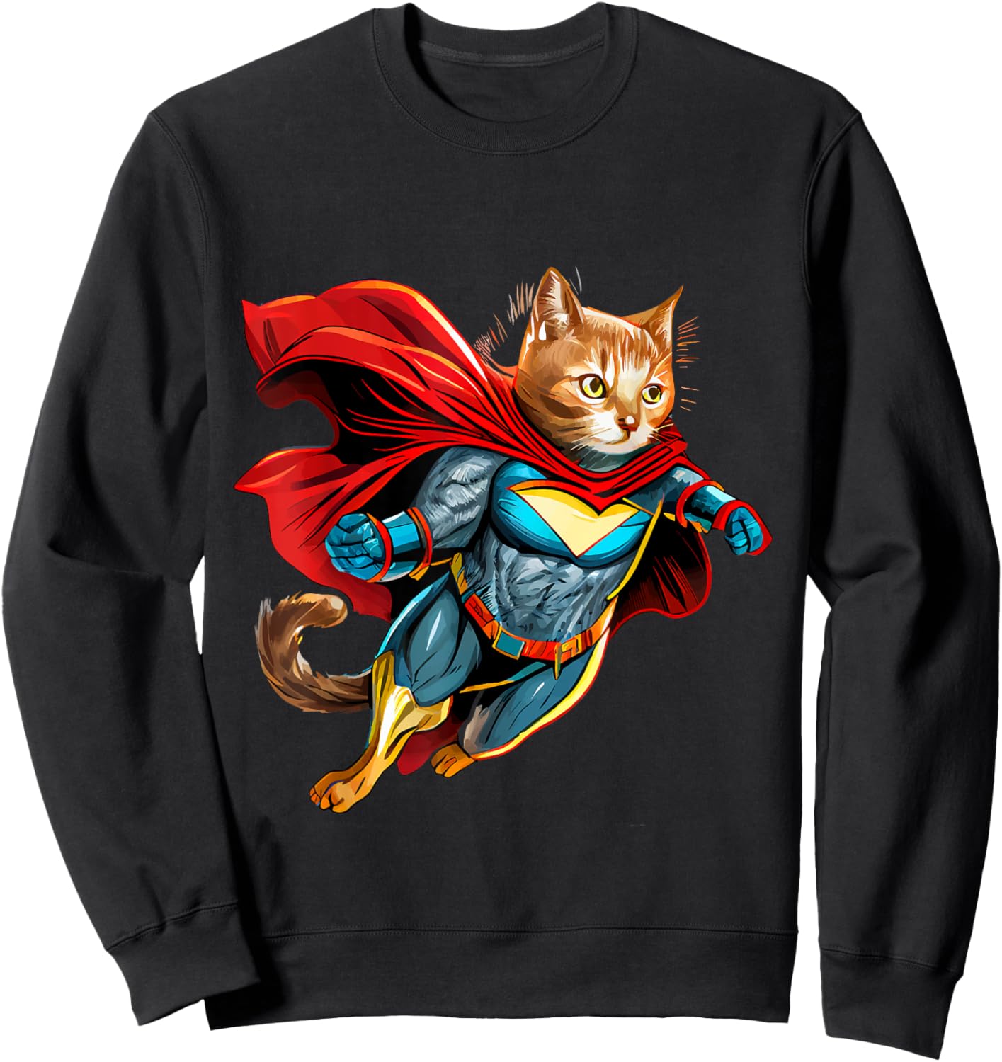 Superhero Cat Red Cape Super Hero Cat Kitten Kitty Sweatshirt - Sweatshirt | Black