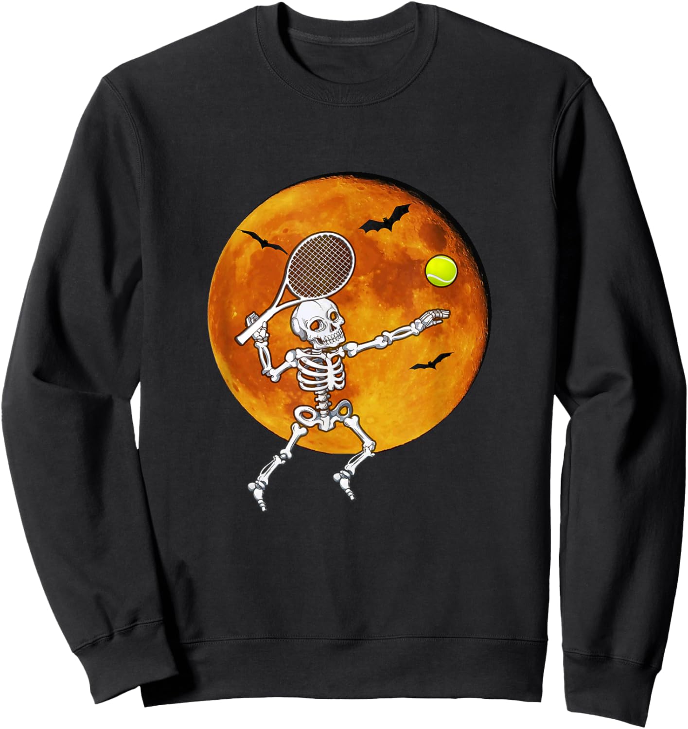 Skeleton Tennis Halloween Racket Ball Sweatshirt - Sweatshirt | Black