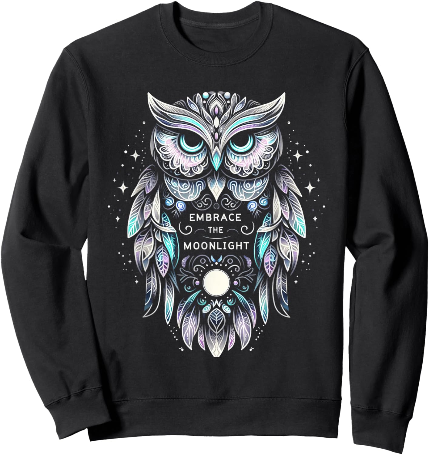 Owl Artwork - Moonlight Night Bird Lover Girls Women Sweatshirt - Sweatshirt | Black
