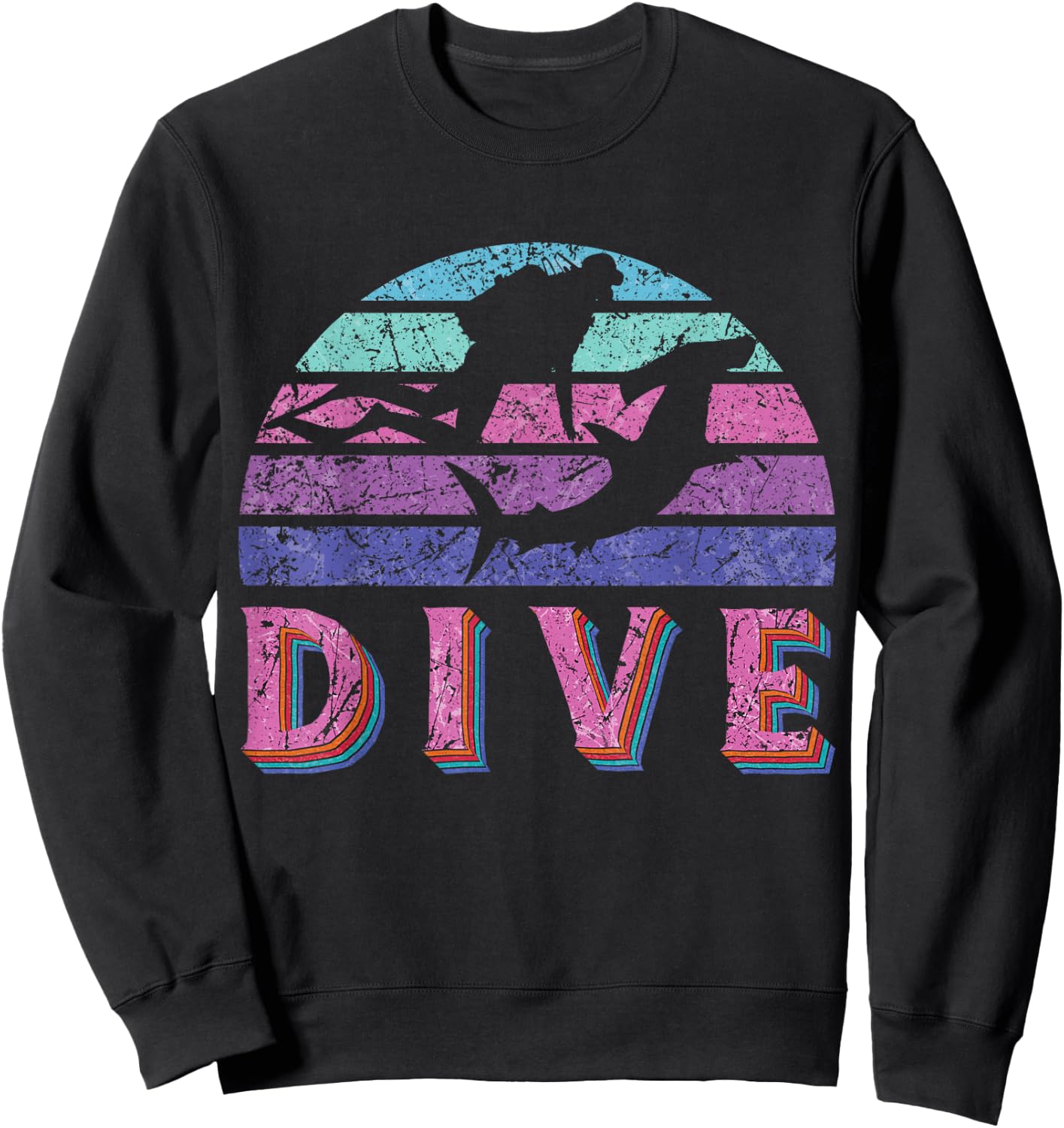 Dive Hammerhead Shark Retro Vintage Pink Purple Scuba Diving Sweatshirt - Sweatshirt | Black