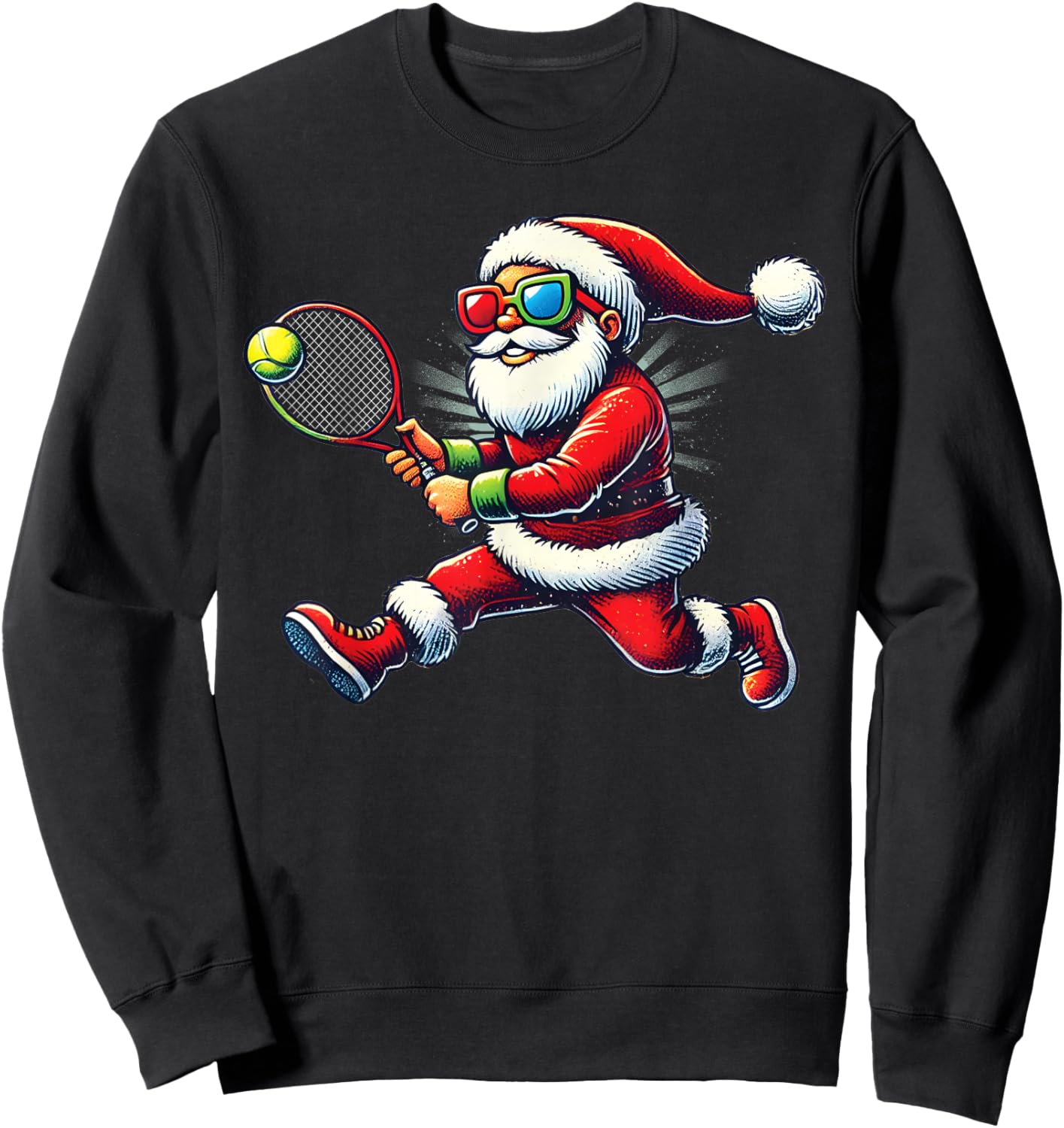 Santa Claus Playing Tennis Game Tennis Racket Christmas Sweatshirt - Sweatshirt | Black