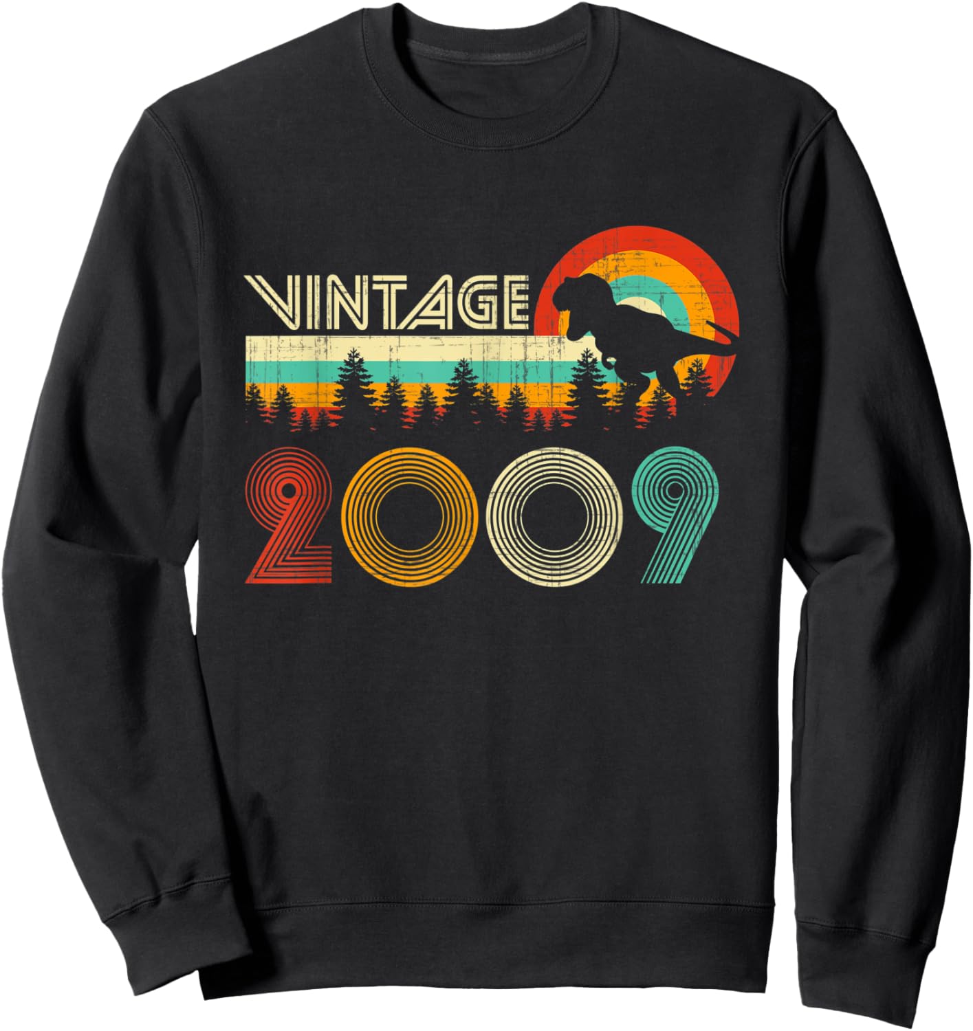 14 Year Old Gifts Boys Vintage 2009 14th Birthday Dinosaur Sweatshirt - Sweatshirt | Black