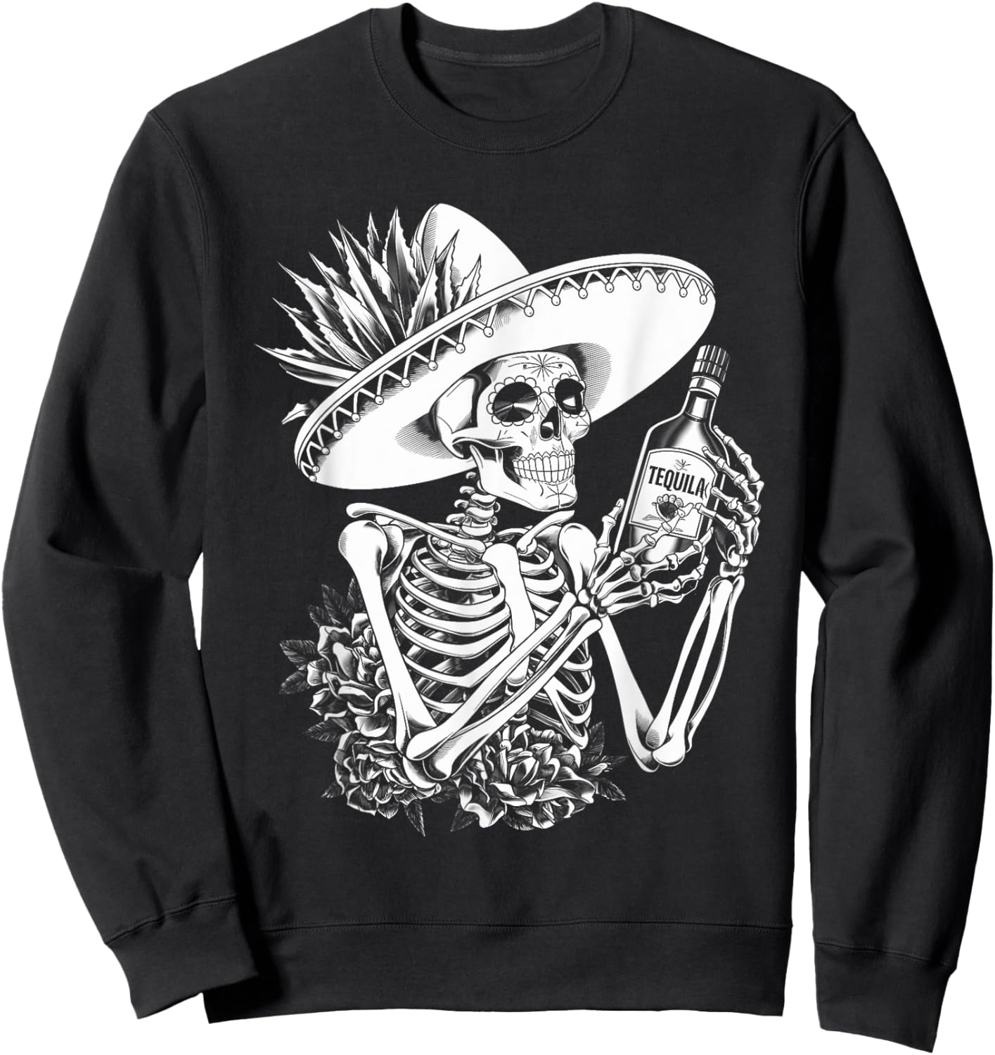 Mexico Vintage Skeleton Tequila Dia De Los Muertos Mexican Sweatshirt - Sweatshirt | Black