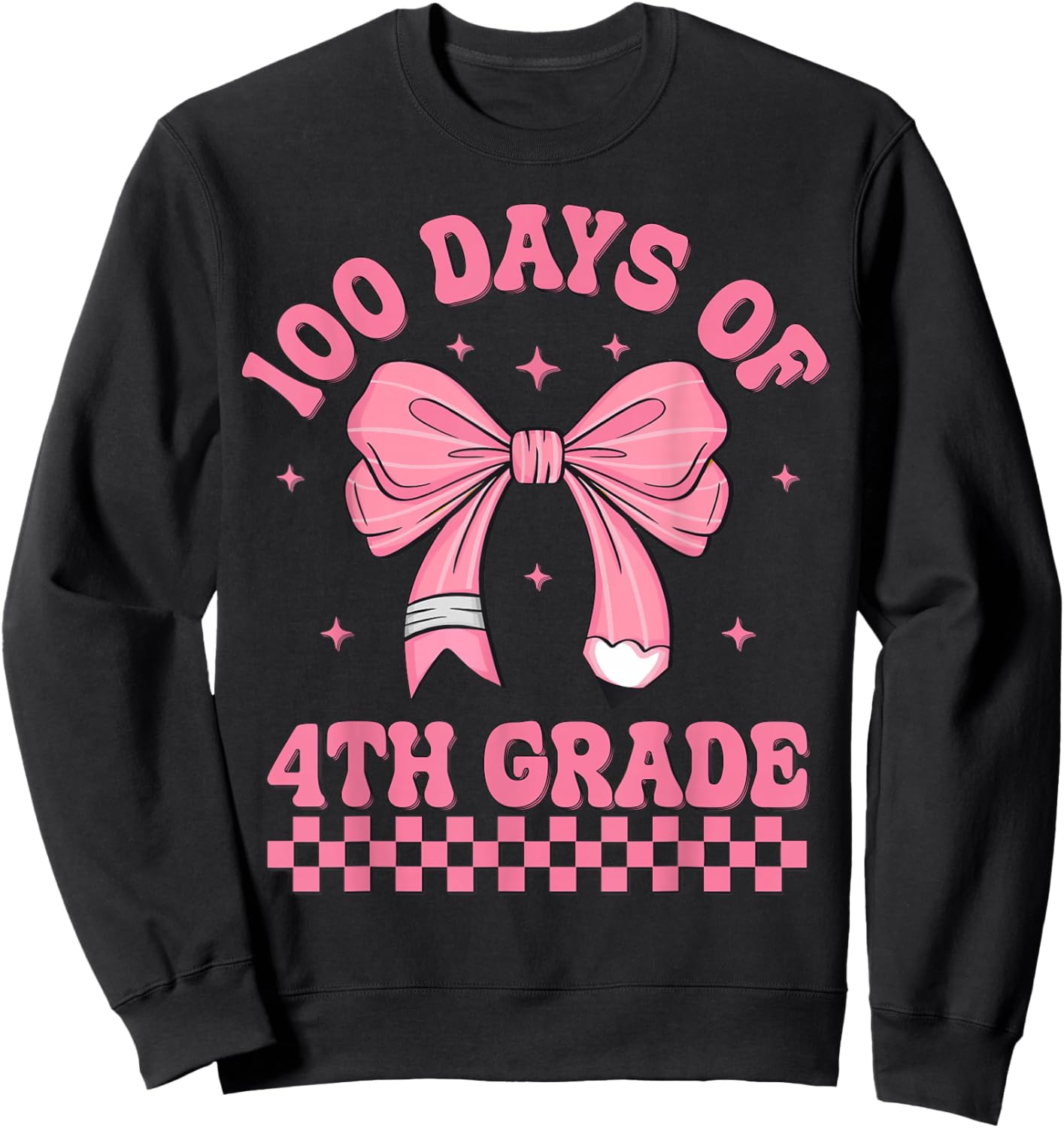 100th Day Of School Coquette Bow 100 Days Of 4th Grade Sweatshirt - Sweatshirt | Black