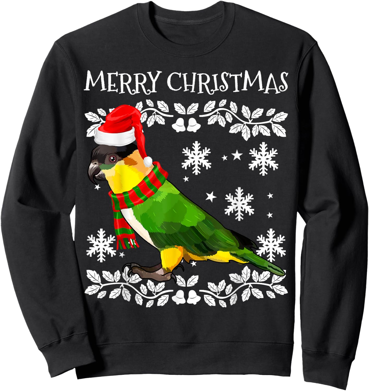 Bird Merry Christmas Ornament Caiques Ugly Xmas Sweatshirt - Sweatshirt | Black
