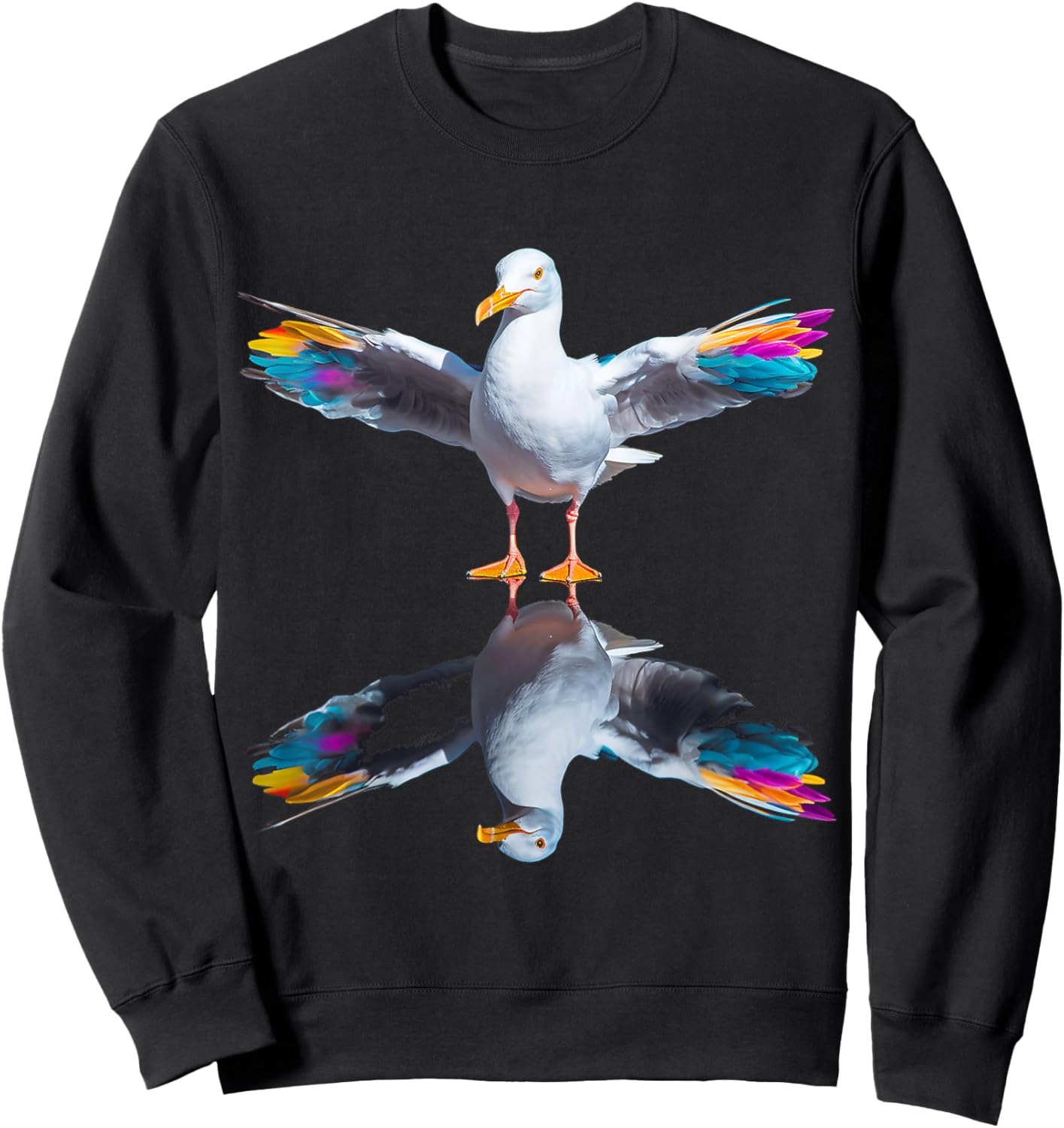 Seagull Art Bird Portrait Animal Colorful Graphic Seagull Sweatshirt - Sweatshirt | Black
