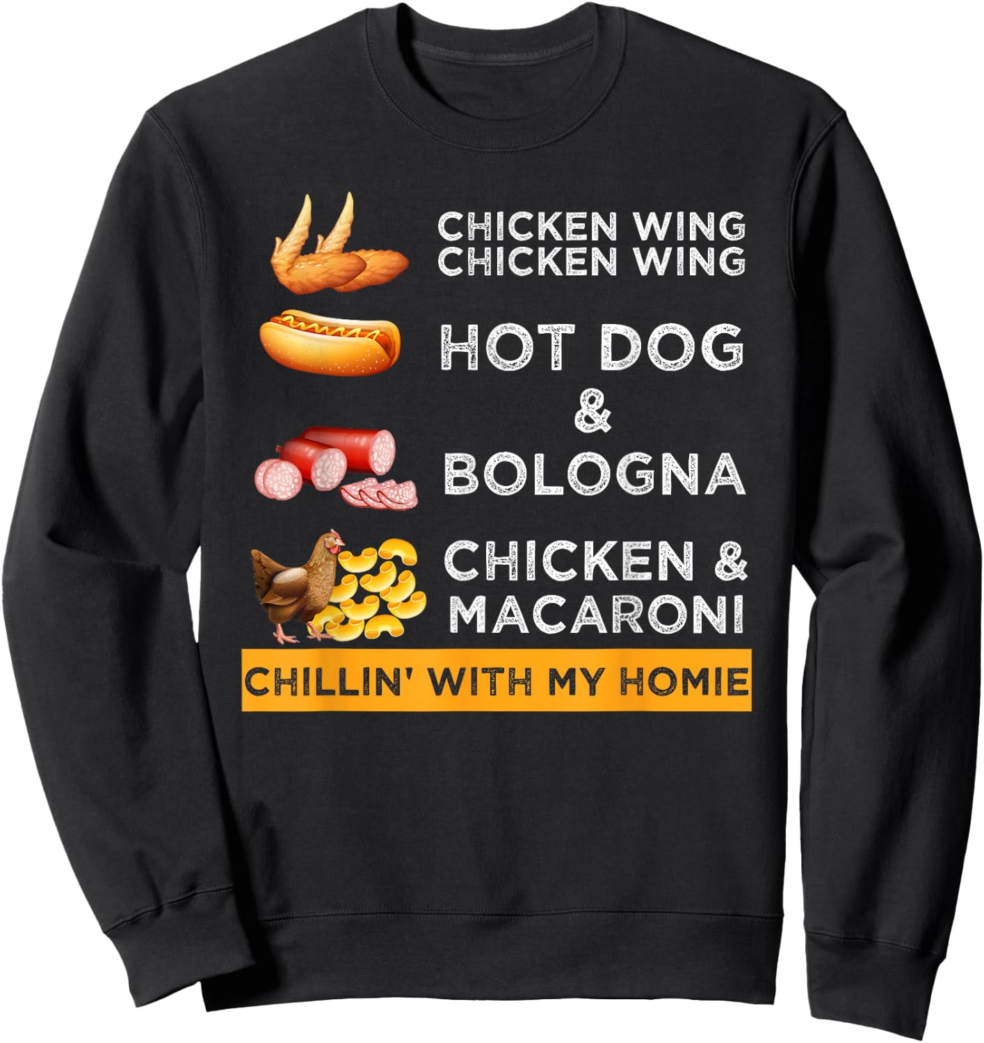 Chicken Wing Chicken Wing Hotdog and Bologna Funny Sweatshirt - Sweatshirt | Black