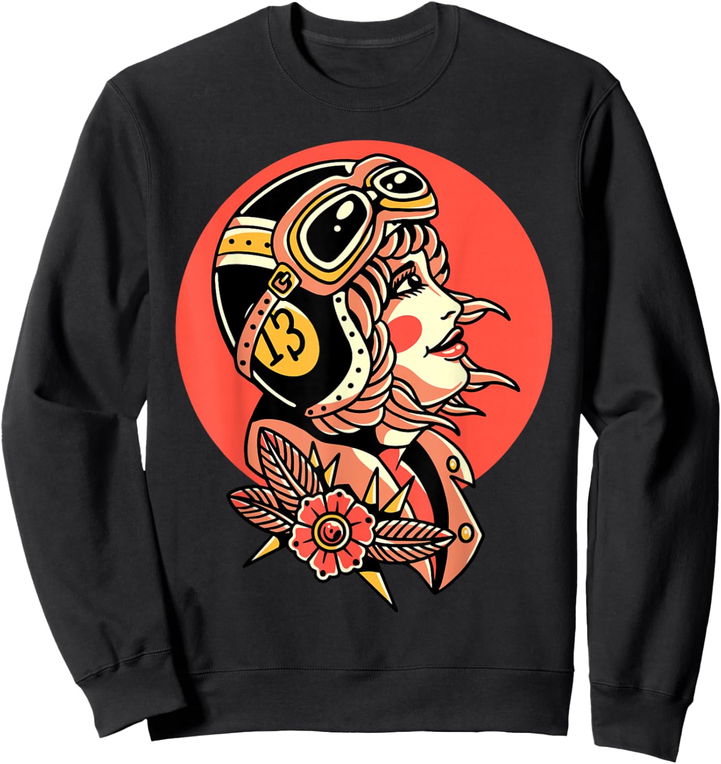 Biker Girl Traditional Tattoo Flash Sweatshirt - Sweatshirt | Black