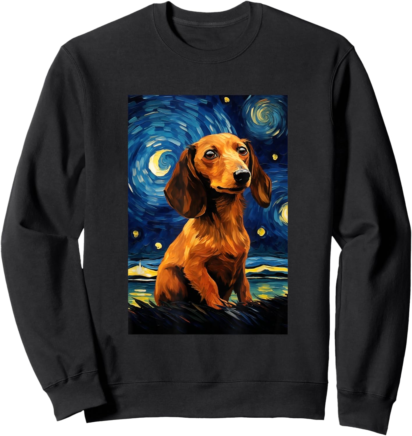 Cute Dachshund Dog Doggy - Van Gogh Style - Starry Night Sweatshirt - Sweatshirt | Black
