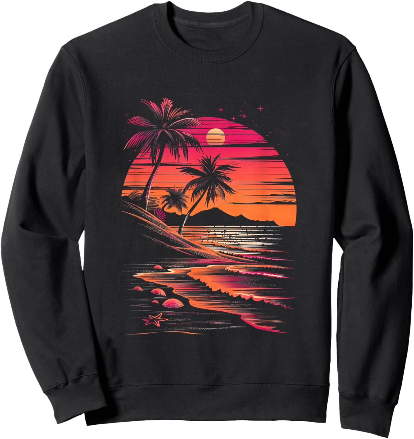 Tropical Sunset Pink Black Beach Scene Sweatshirt - Sweatshirt | Black
