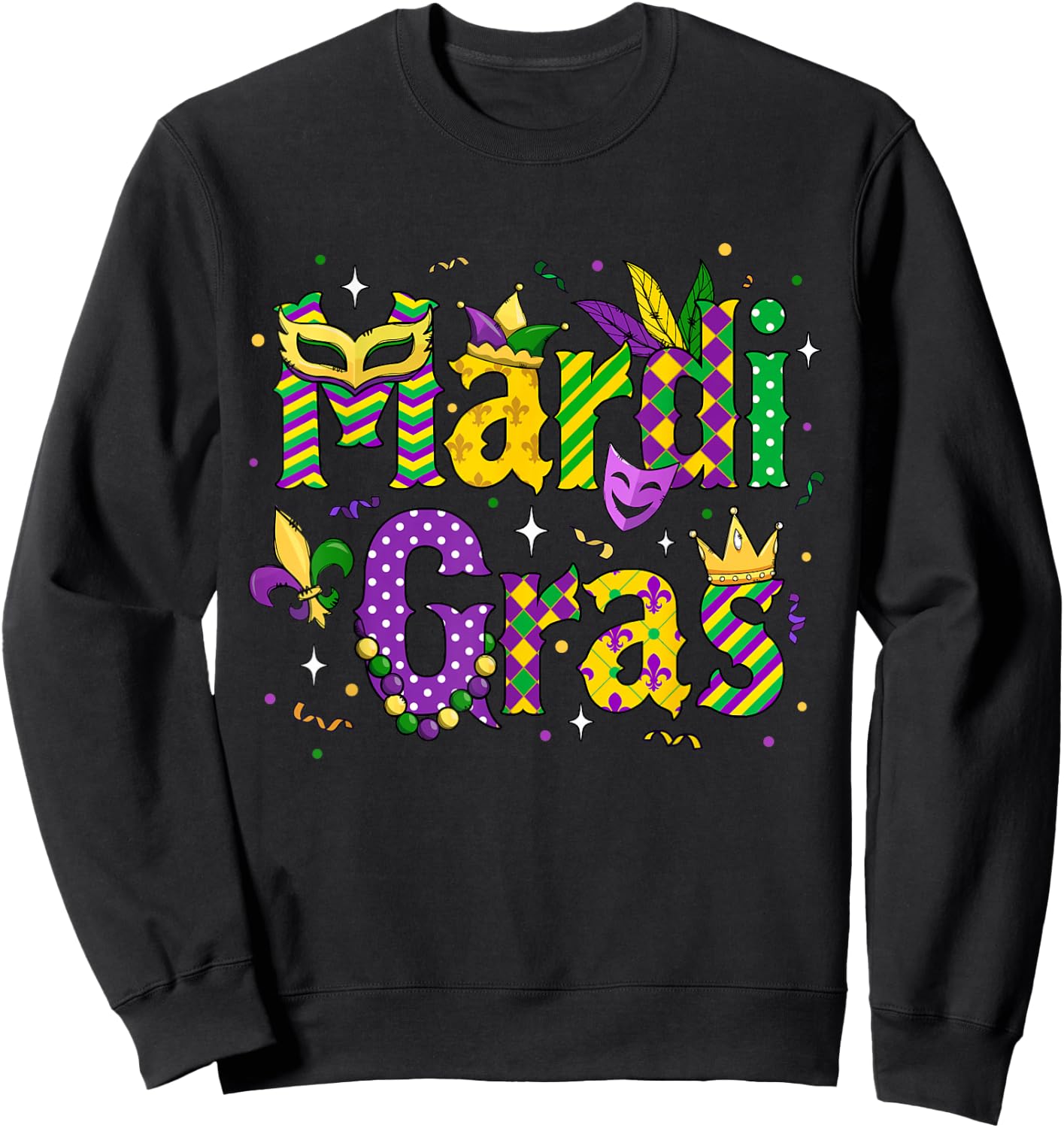 Funny Mardi Gras Parade Outfit Jester Hat Men Women Kids Sweatshirt - Sweatshirt | Black