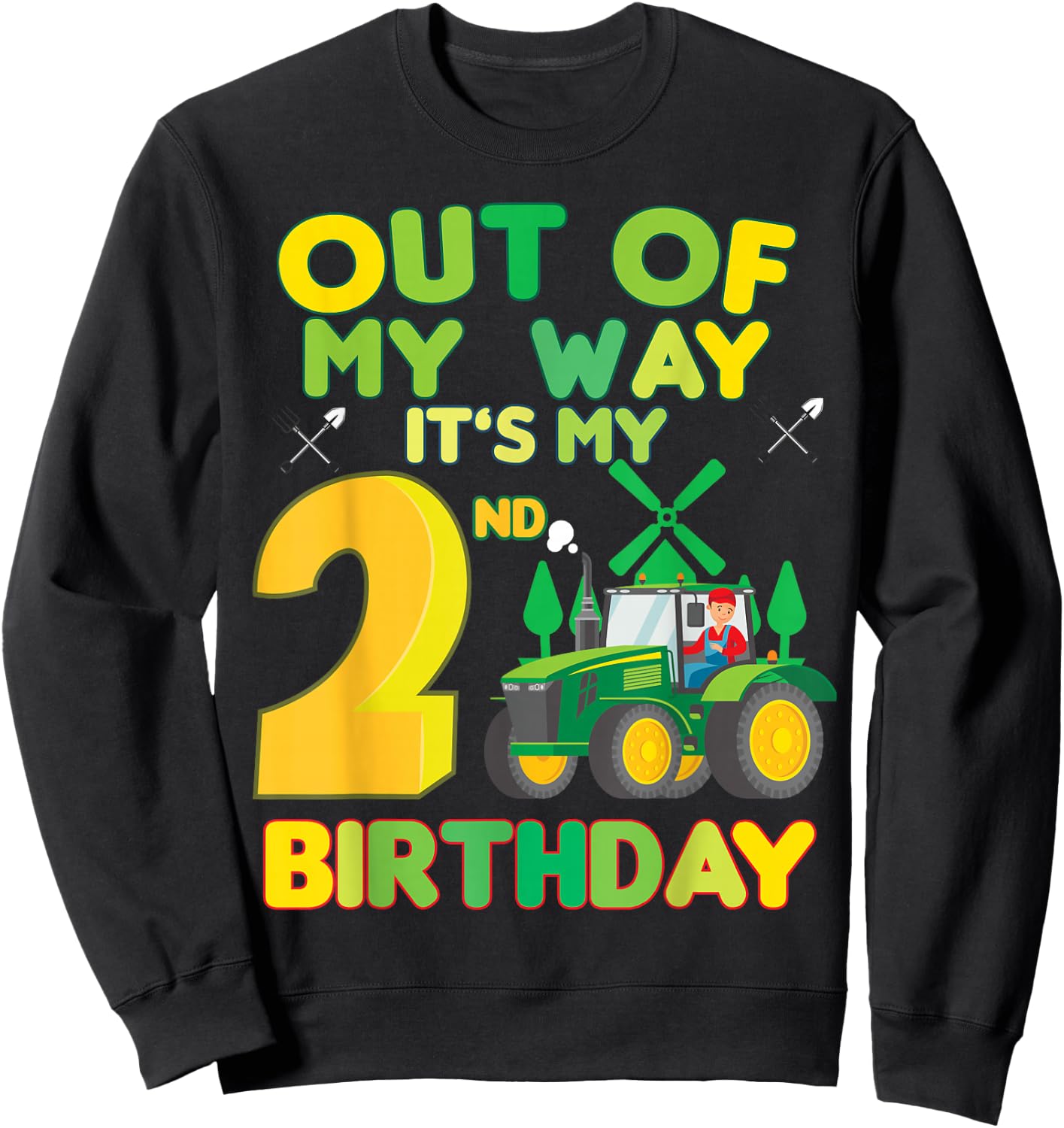 Kids Farmer bday out of my way it's my 2nd birthday tractor Sweatshirt - Sweatshirt | Black