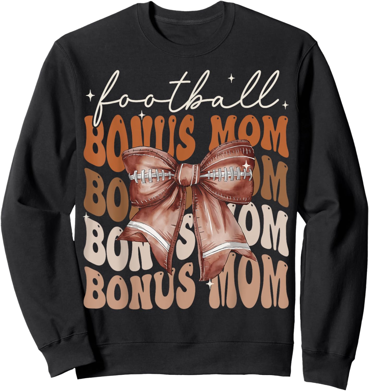 Football Bonus Mom American Football Coquette Bow Groovy Sweatshirt - Sweatshirt | Black