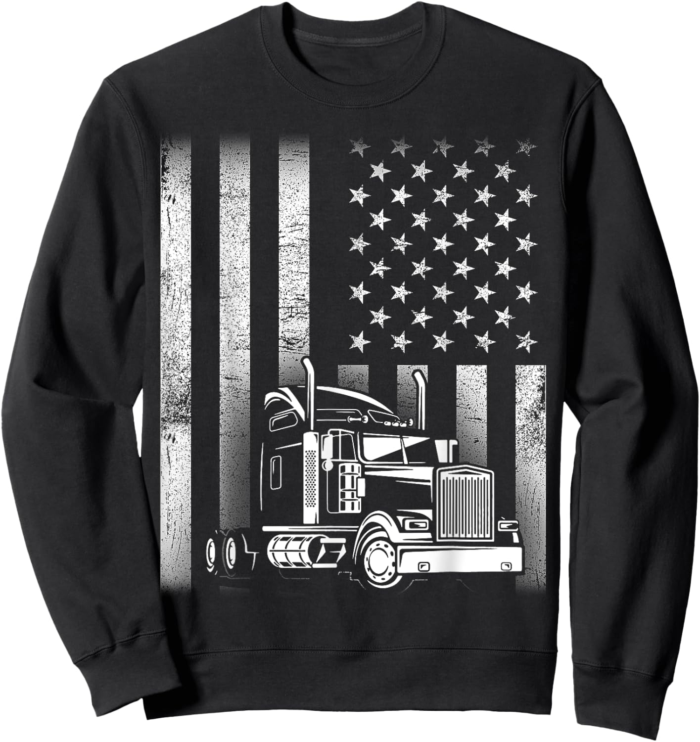 Semi Truck Driver 18 Wheeler Trucker Cool US American Flag Sweatshirt - Sweatshirt | Black