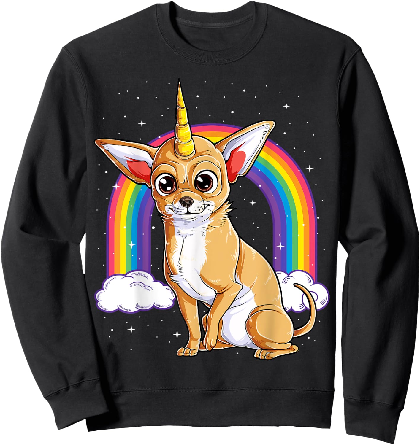 Chihuahua Unicorn T shirt Girls Space Galaxy Rainbow Dog Sweatshirt - Sweatshirt | Black