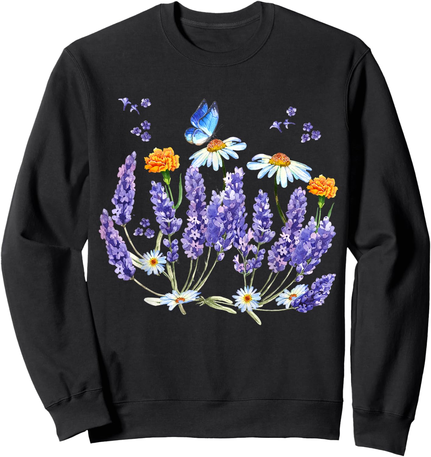Lavender Plant Butterfly Herb Wildflower Botanical Gift Sweatshirt - Sweatshirt | Black