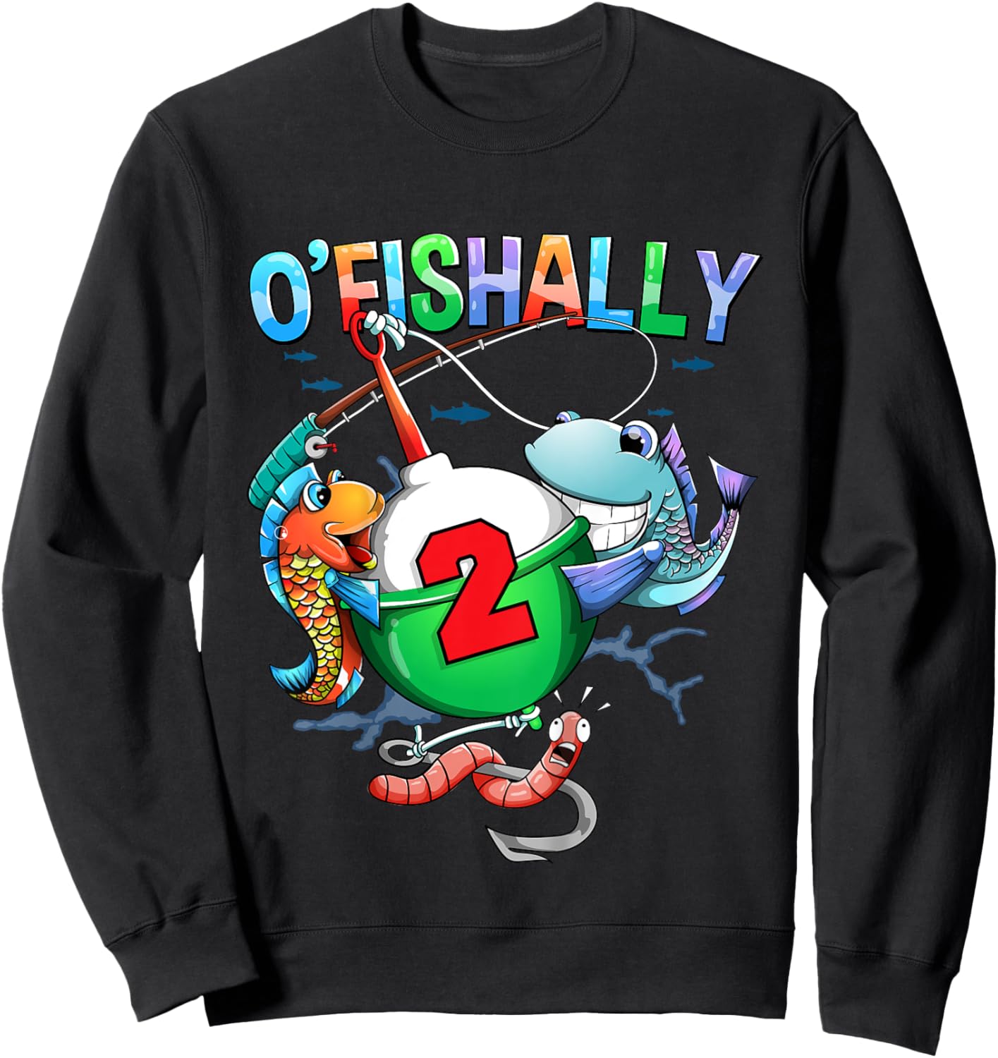 O'Fishally 2 Years Old 2nd Birthday Fishing Little Fisherman Sweatshirt - Sweatshirt | Black