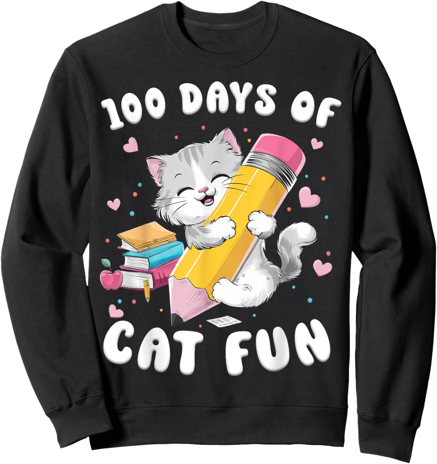 Cats 100th Day of School Teacher 100 days Cat Kitty Sweatshirt - Sweatshirt | Black