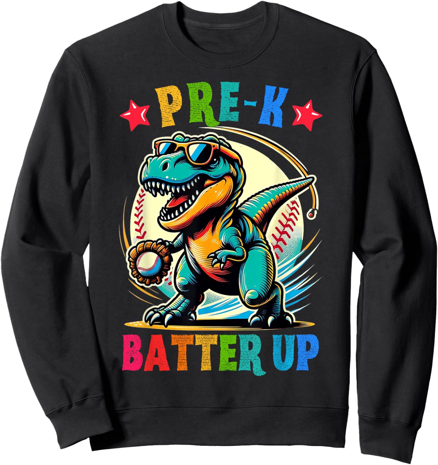 First day back to School Pre-k Kids Baseball Dinosaur Boys Sweatshirt - Sweatshirt | Black