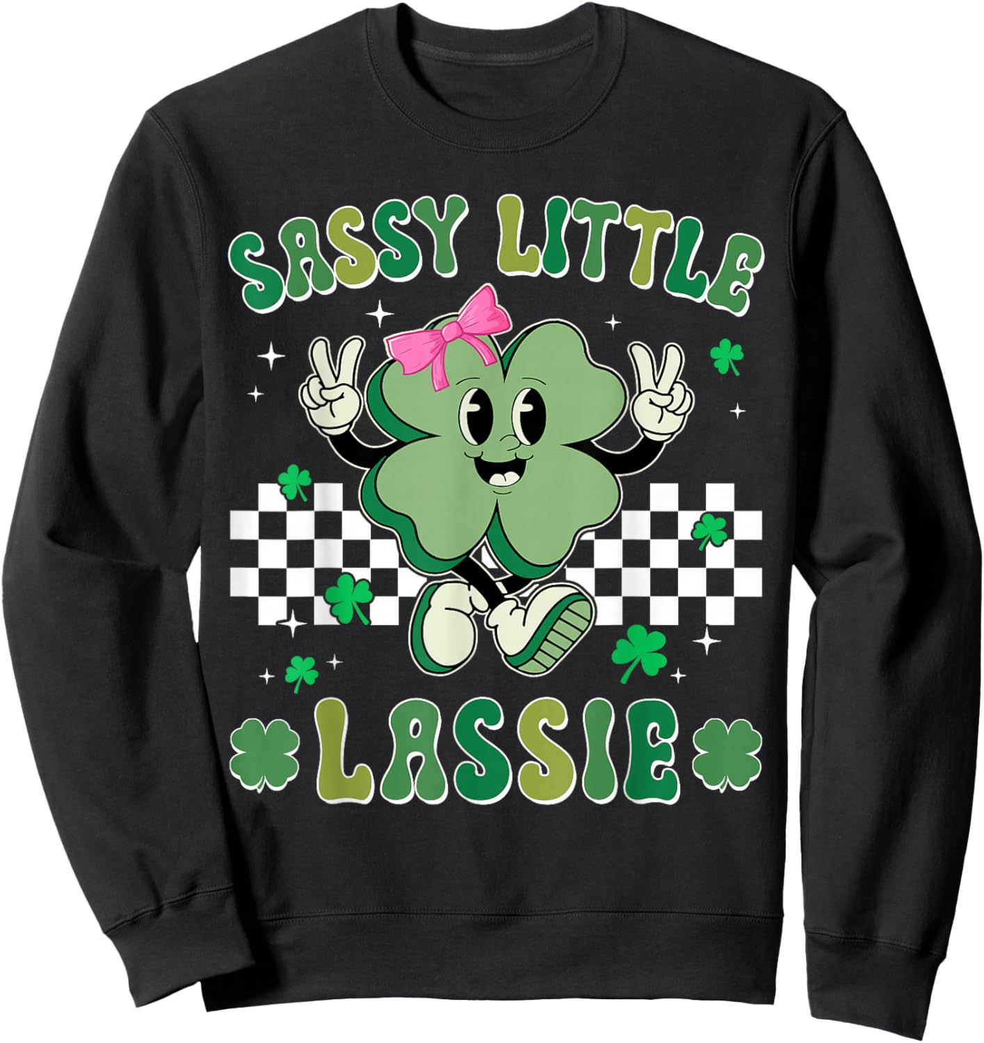 Retro St Patrick's Day Sassy Little Lassie Kid Girls Toddler Sweatshirt - Sweatshirt | Black